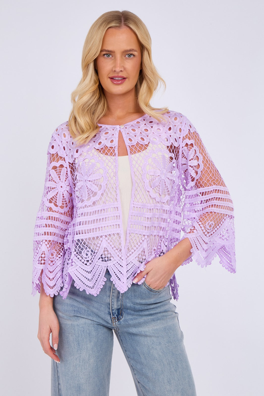 Elegant lace crochet cardigan