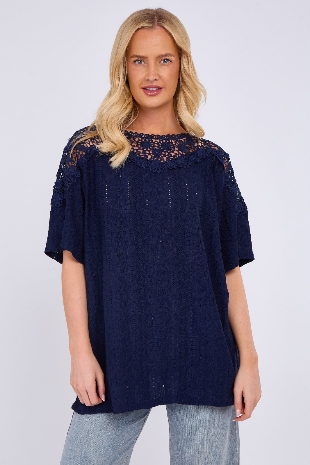 Broderie Anglaise Lace Shoulder Detail Top