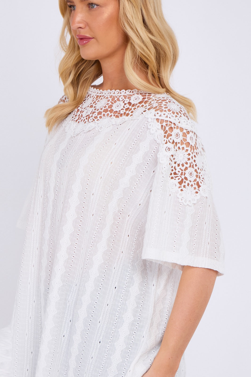 Broderie Anglaise Lace Shoulder Detail Top
