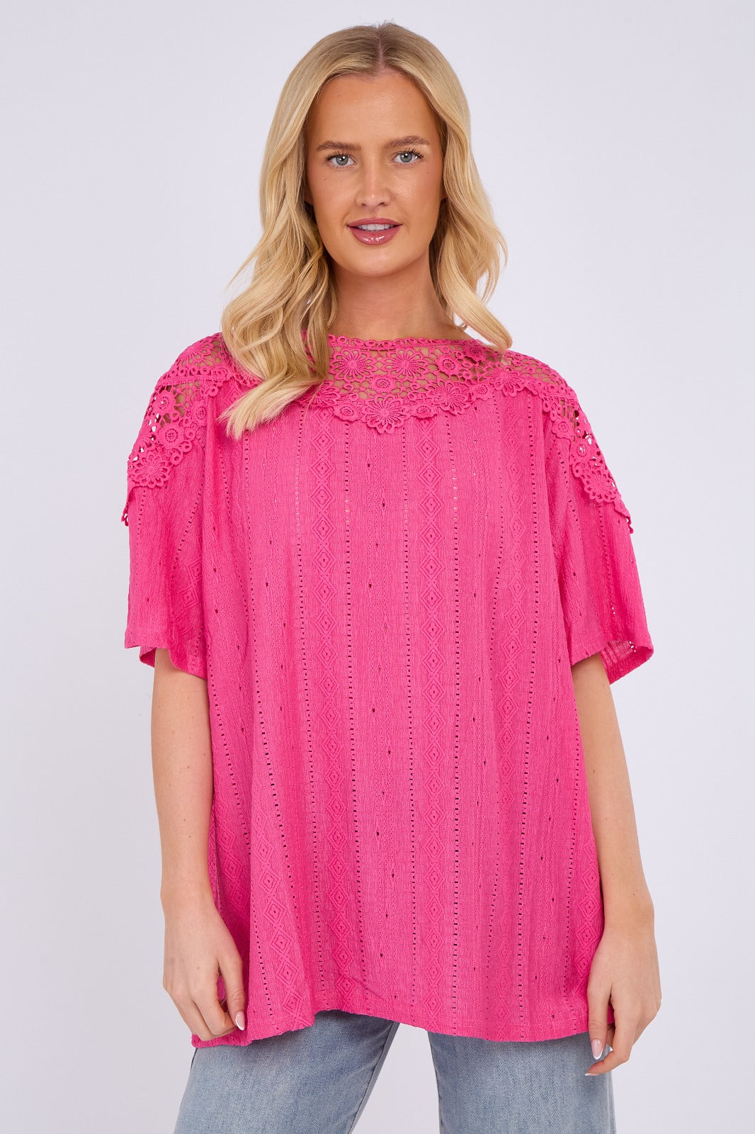 Broderie Anglaise Lace Shoulder Detail Top