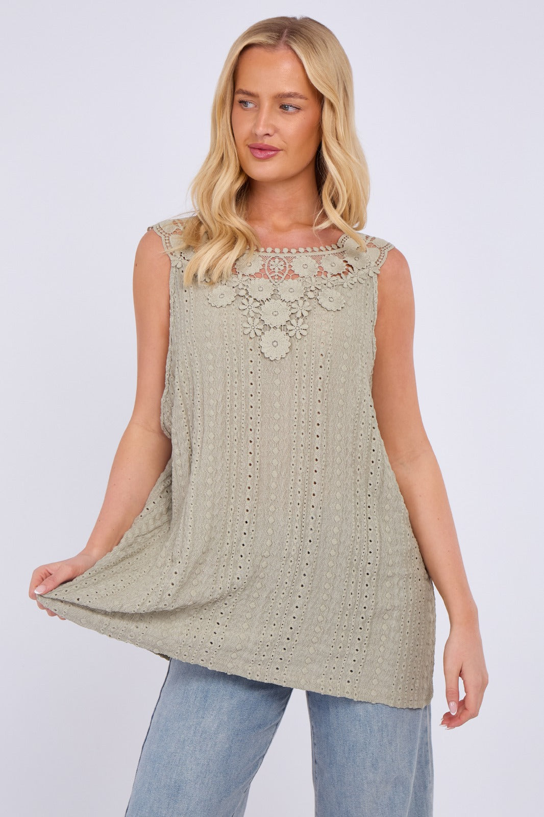 Broderie Anglaise Embellished Sleeveless Top
