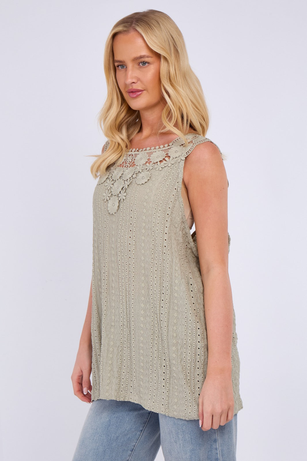 Broderie Anglaise Embellished Sleeveless Top
