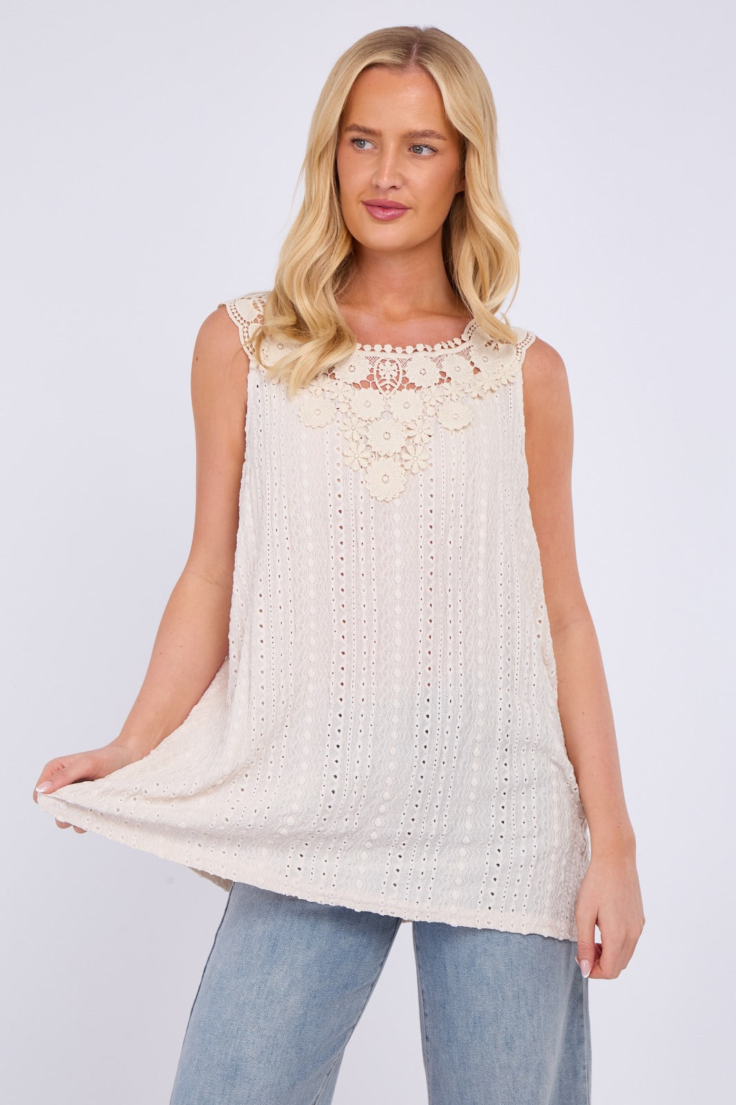 Broderie Anglaise Embellished Sleeveless Top