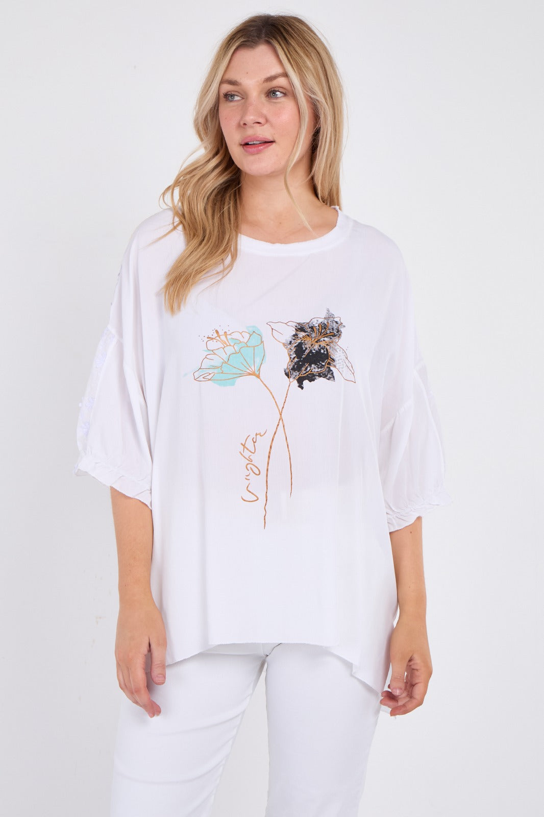 Floral Tunic Top With Beaded Lace Detail