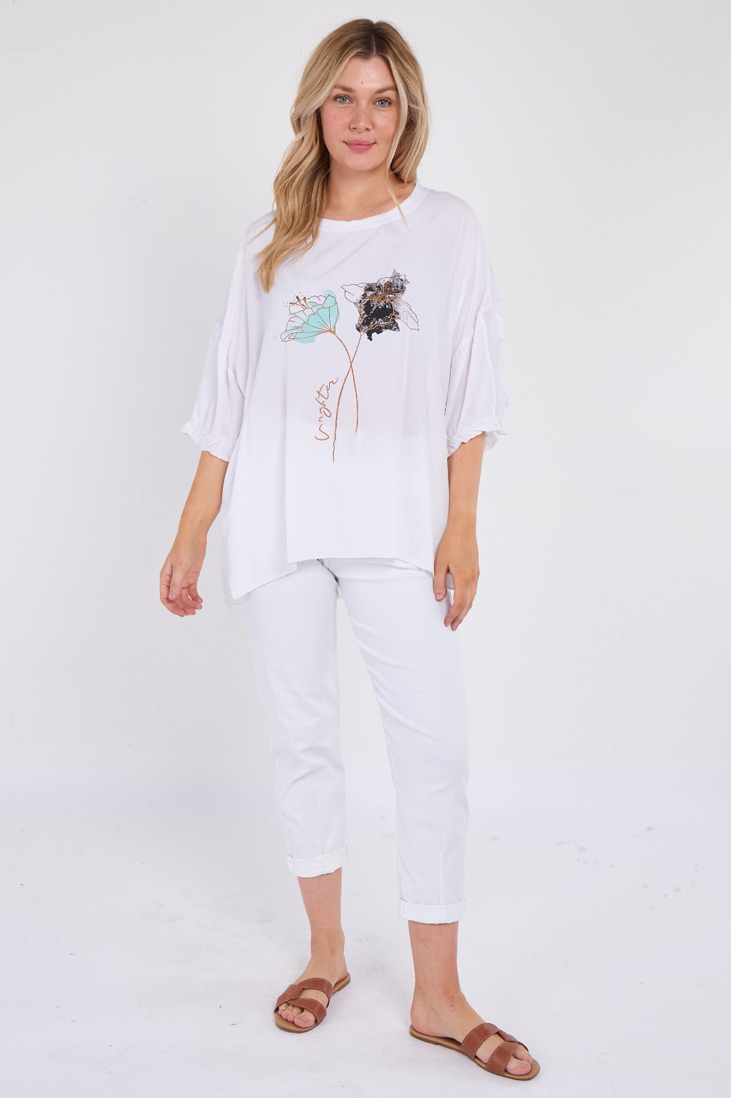 Floral Tunic Top With Beaded Lace Detail