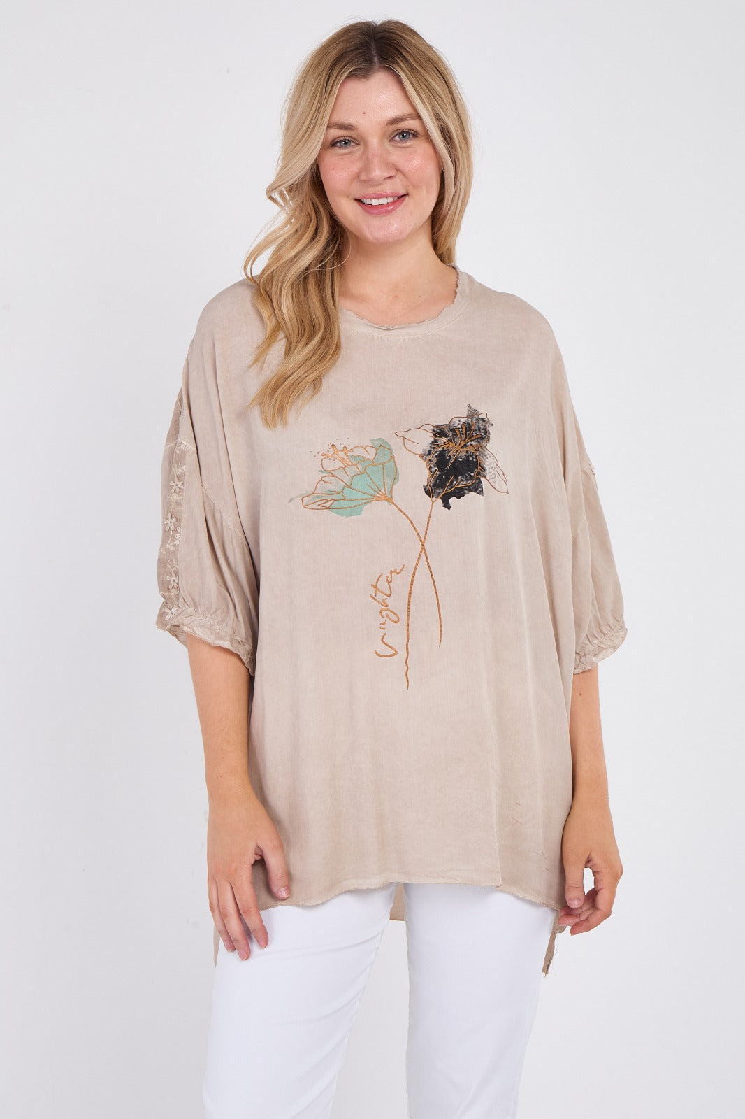 Floral Tunic Top With Beaded Lace Detail