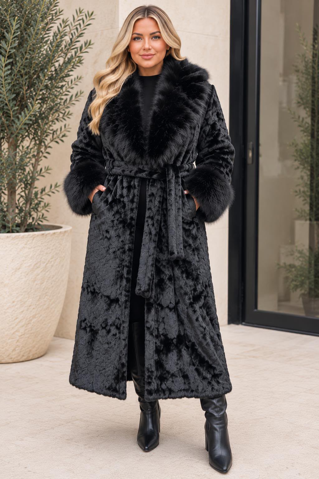 Longline Belted Fur Coat