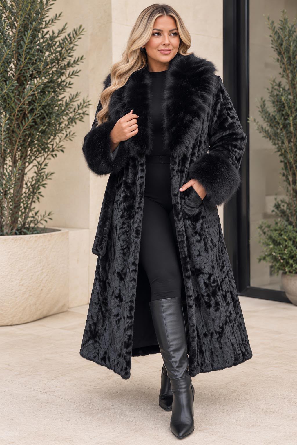 Longline Belted Fur Coat