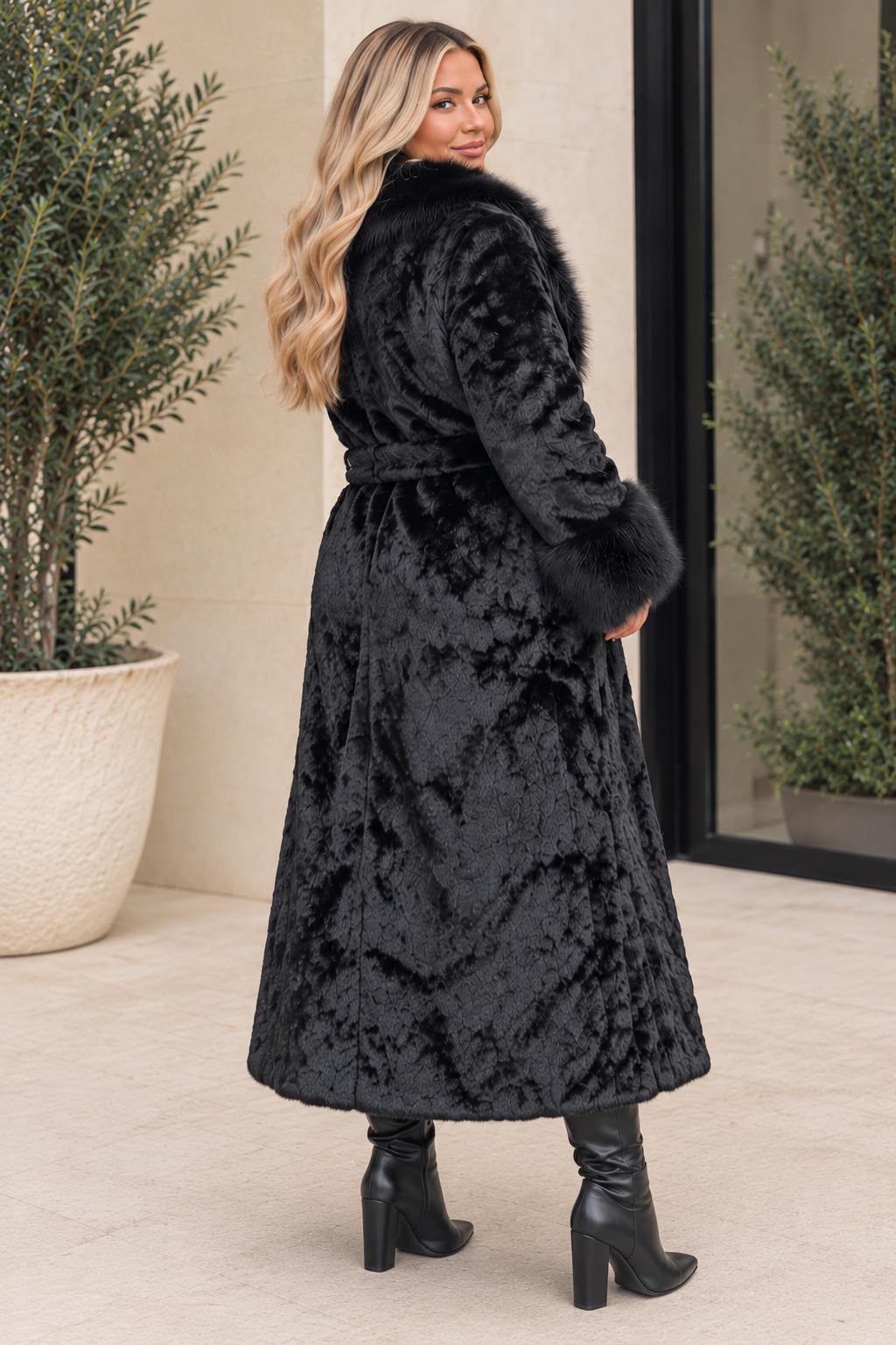 Longline Belted Fur Coat