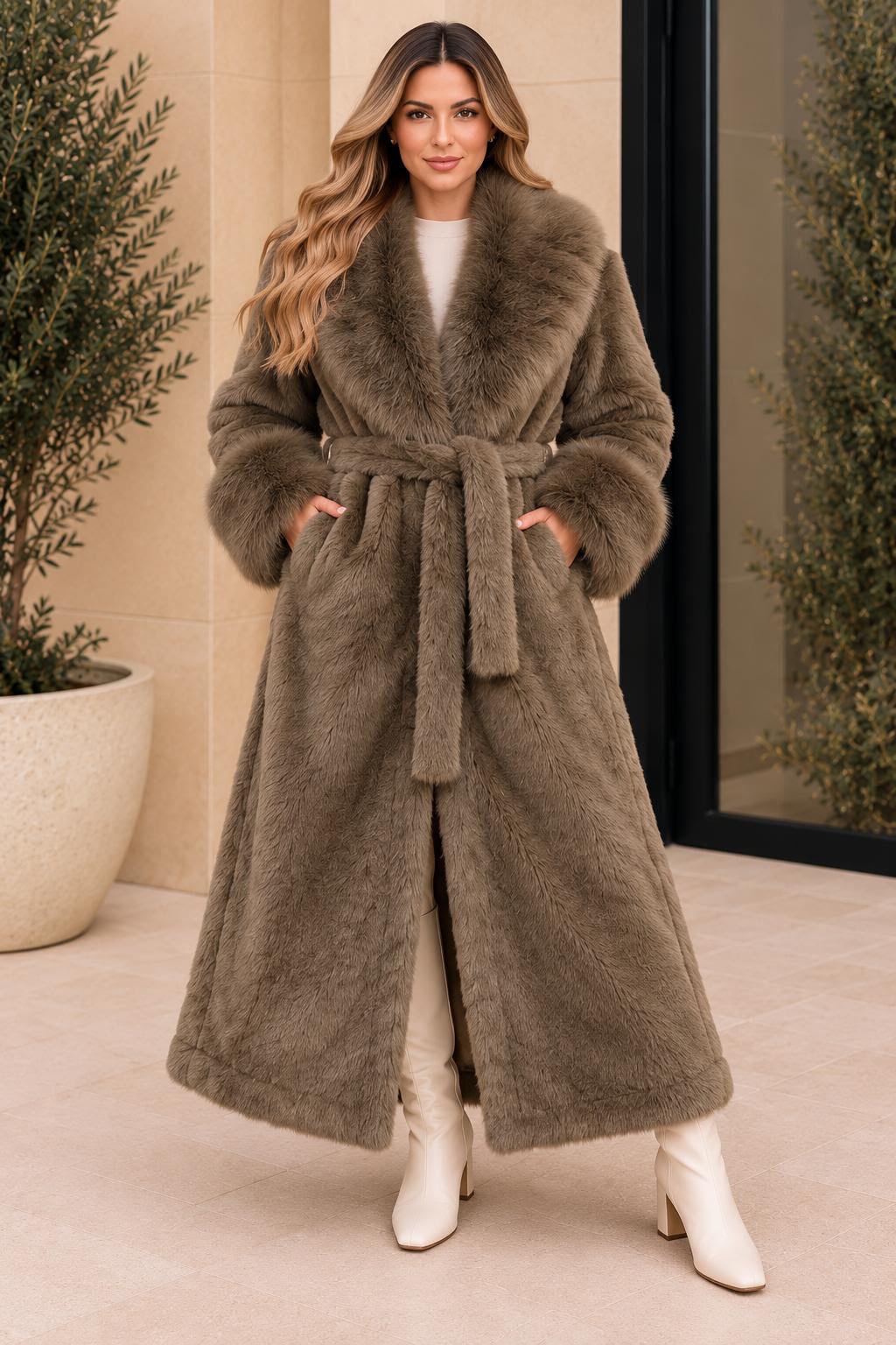 Longline Belted Fur Coat