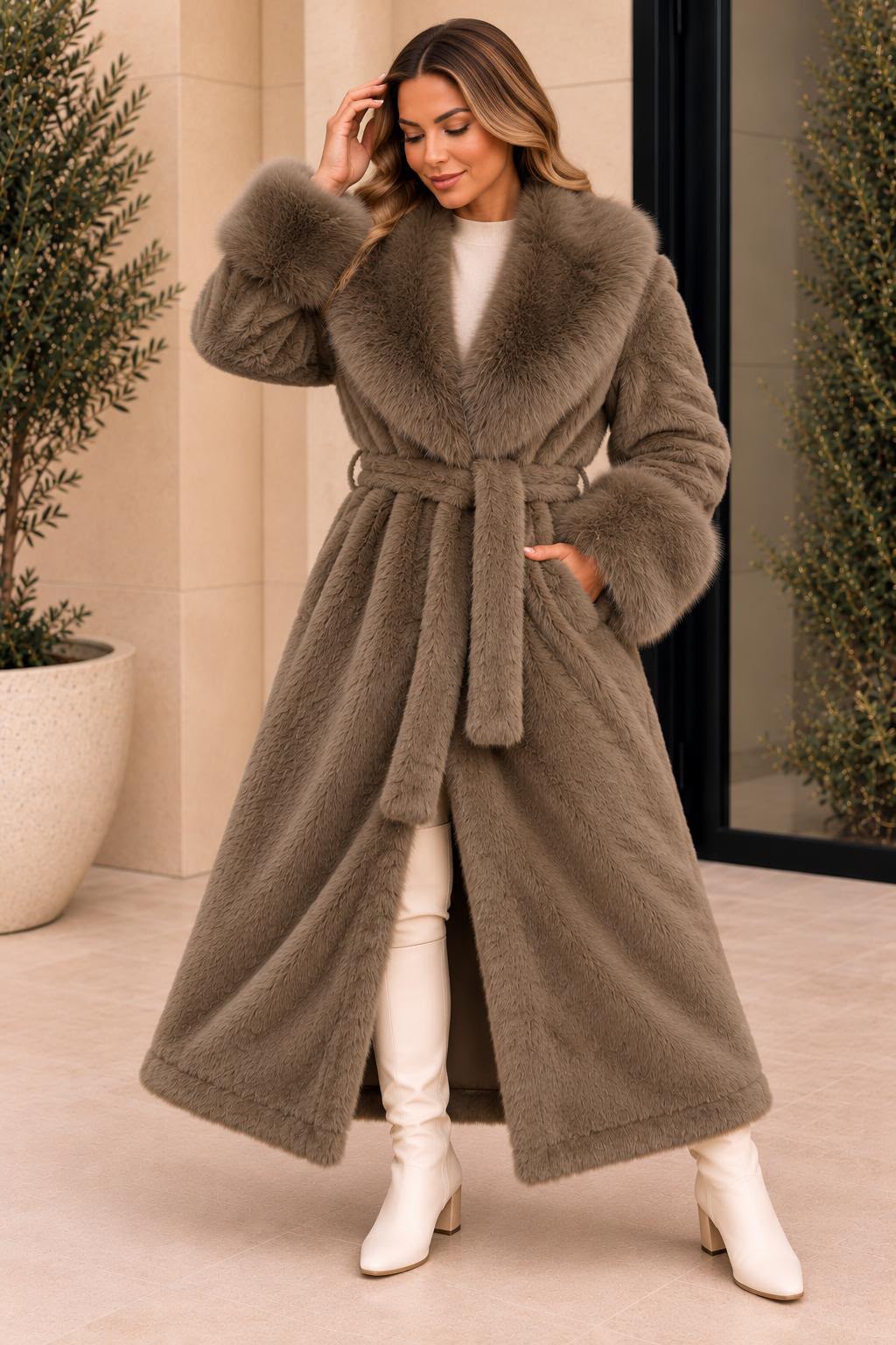 Longline Belted Fur Coat