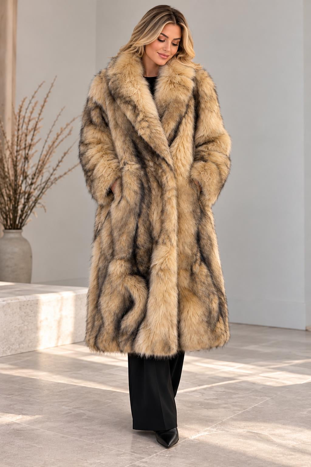 Statement Longline Fur Coat