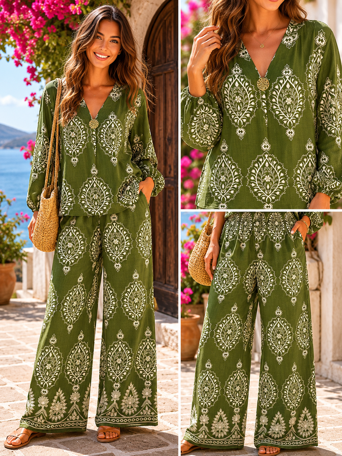 Paisley Print V-Neck Boho Co-Ord Set