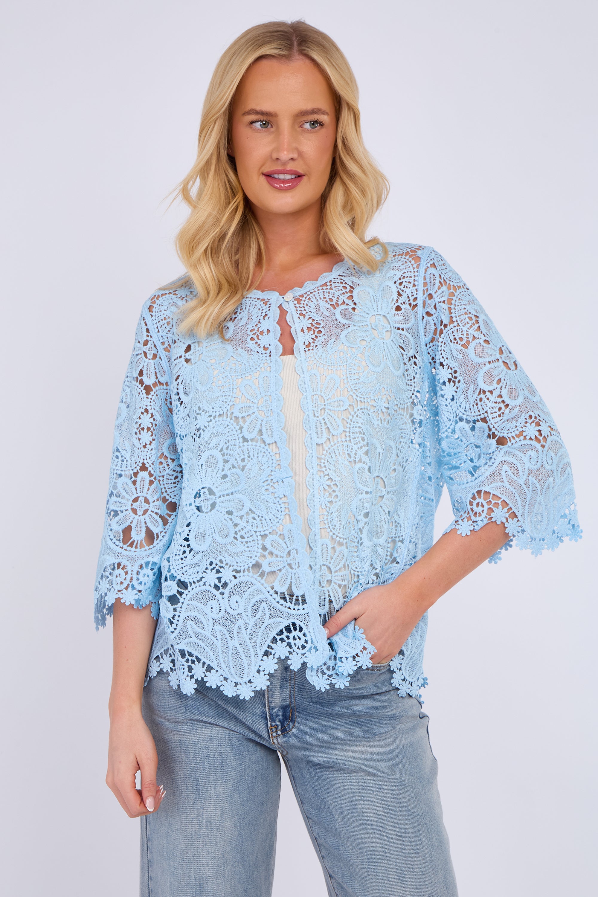 Floral Lace Button Front Cardigan
