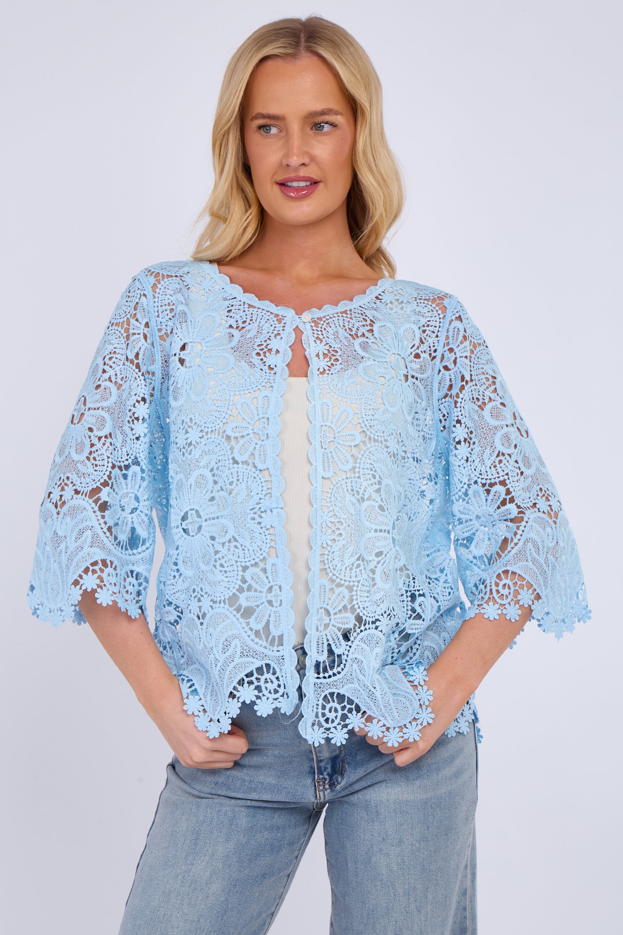 Floral Lace Button Front Cardigan