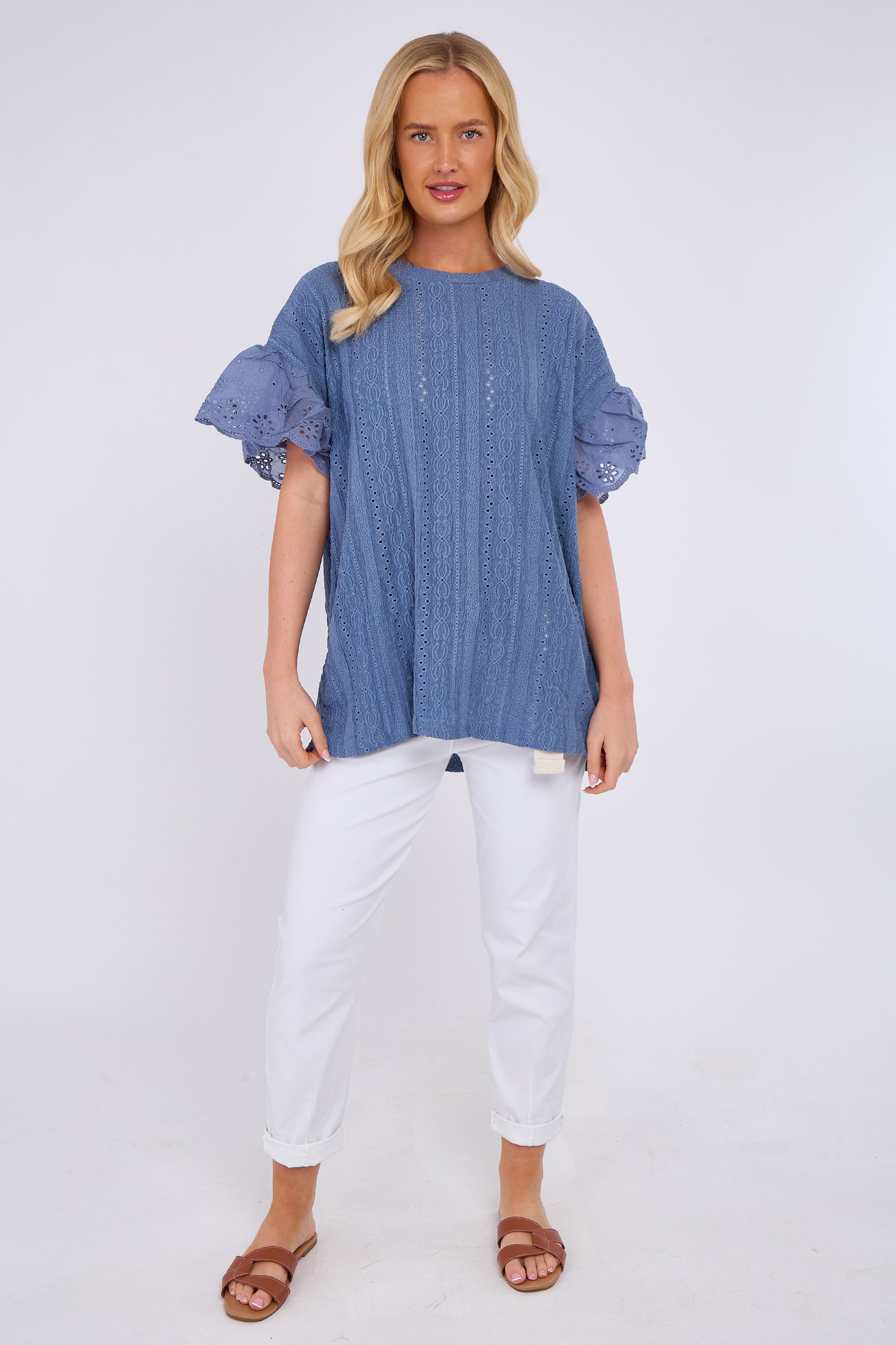 Broderie Frill Sleeve Top