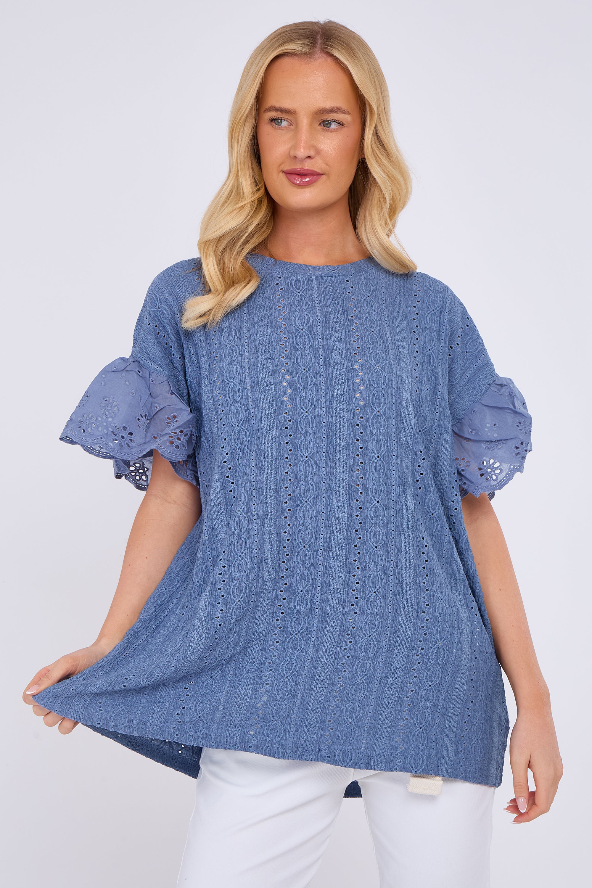 Broderie Frill Sleeve Top