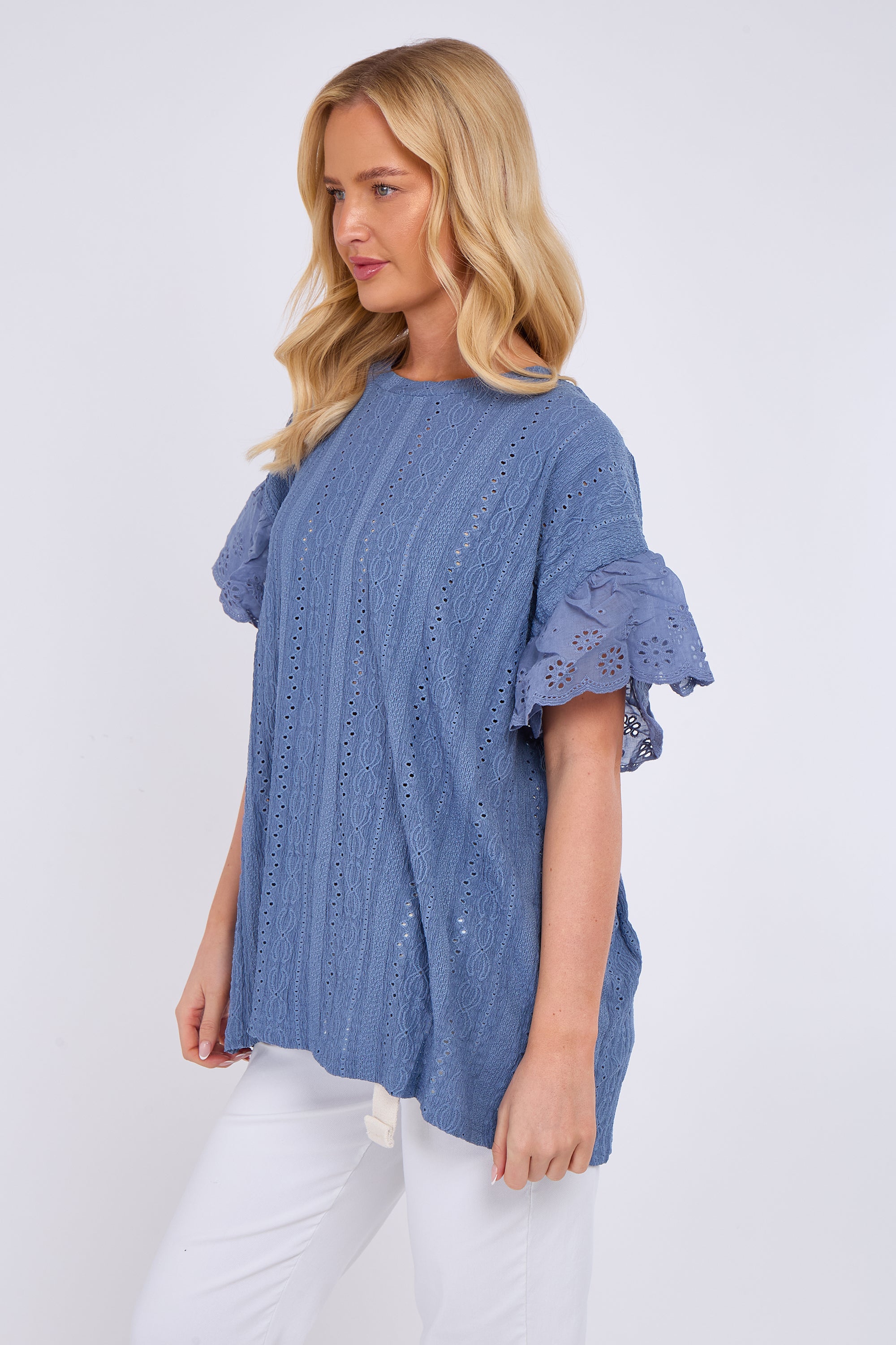 Broderie Frill Sleeve Top