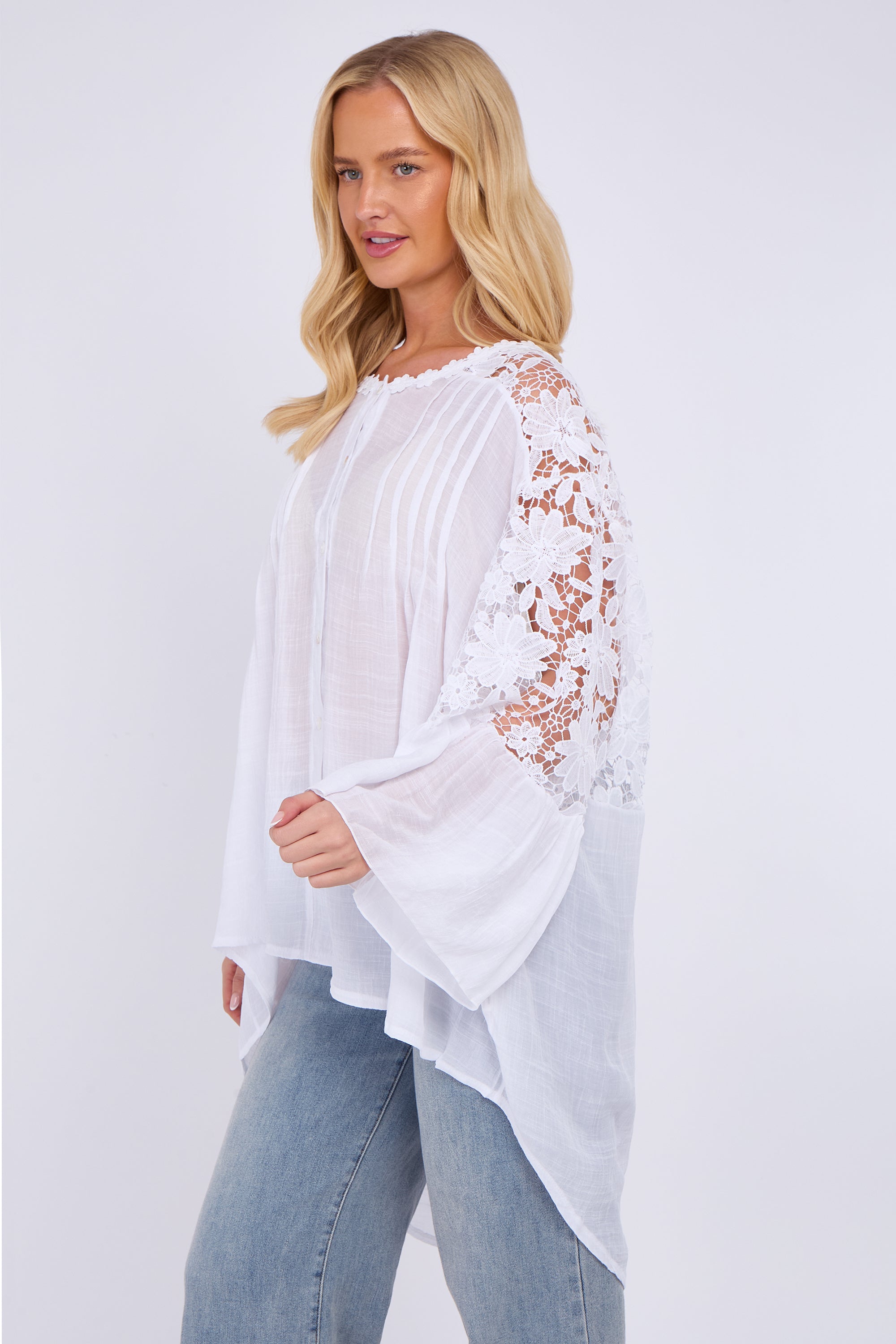 Lace Sleeve Button Front Shirt
