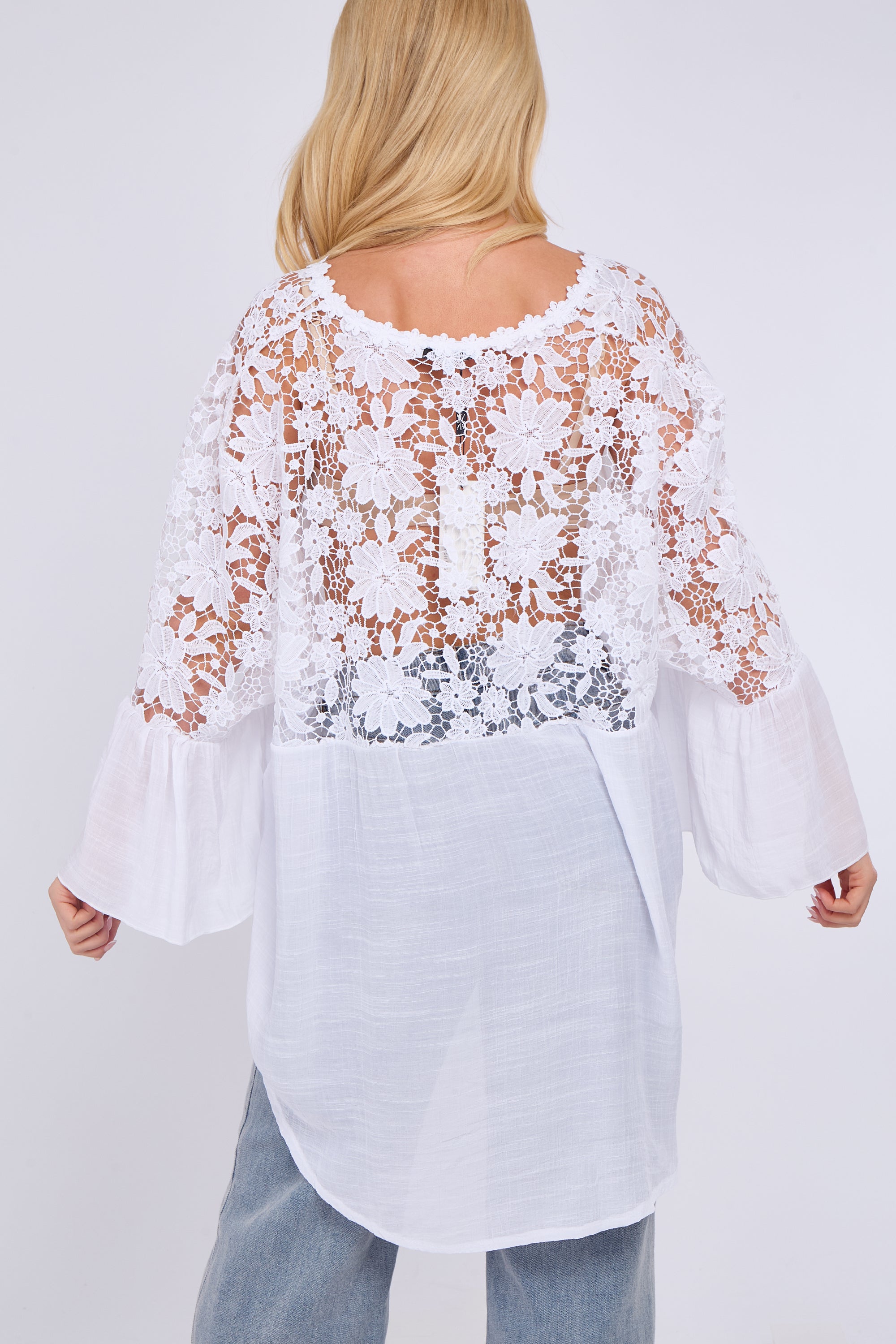 Lace Sleeve Button Front Shirt