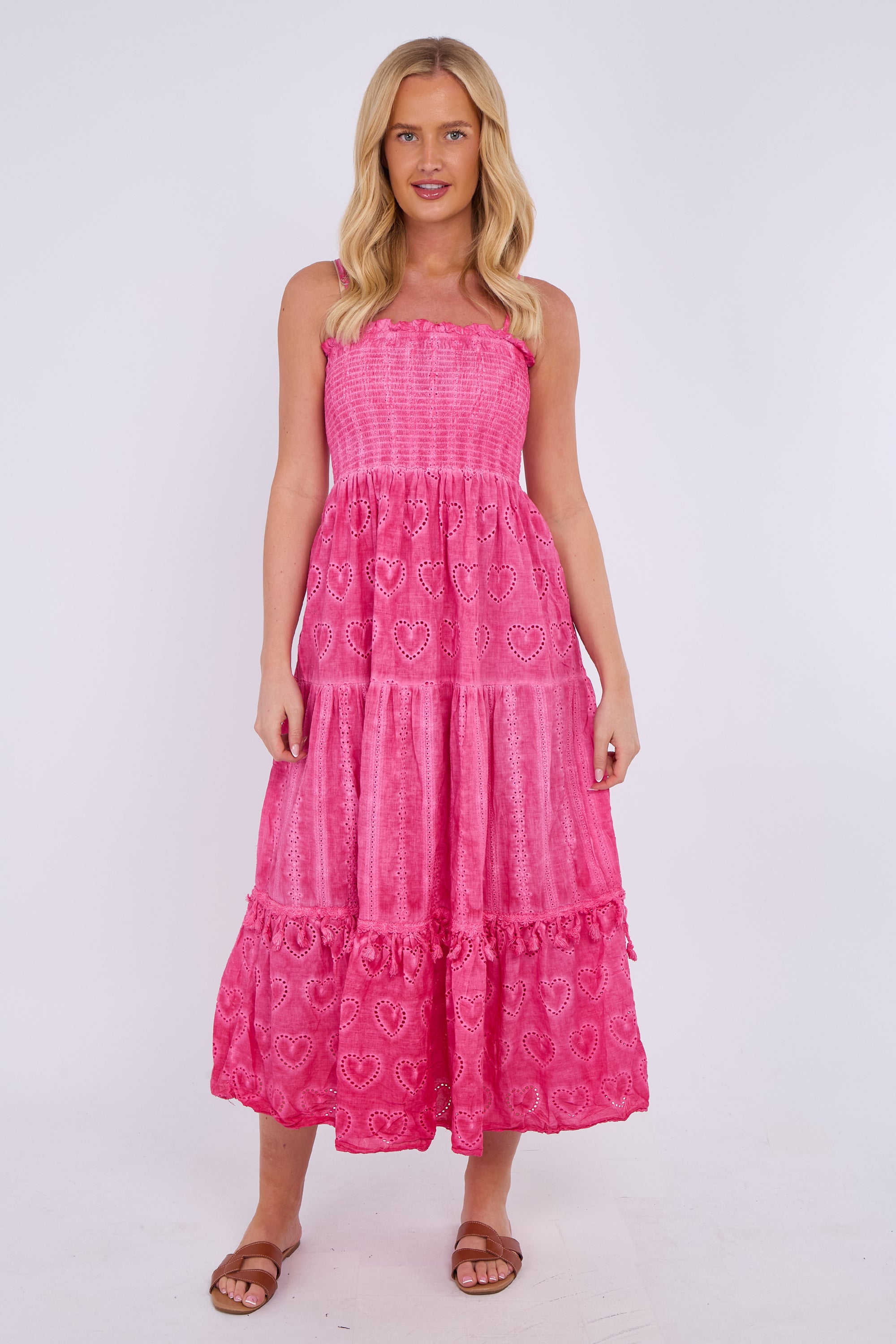 Heart Detail Smocked Maxi Dress