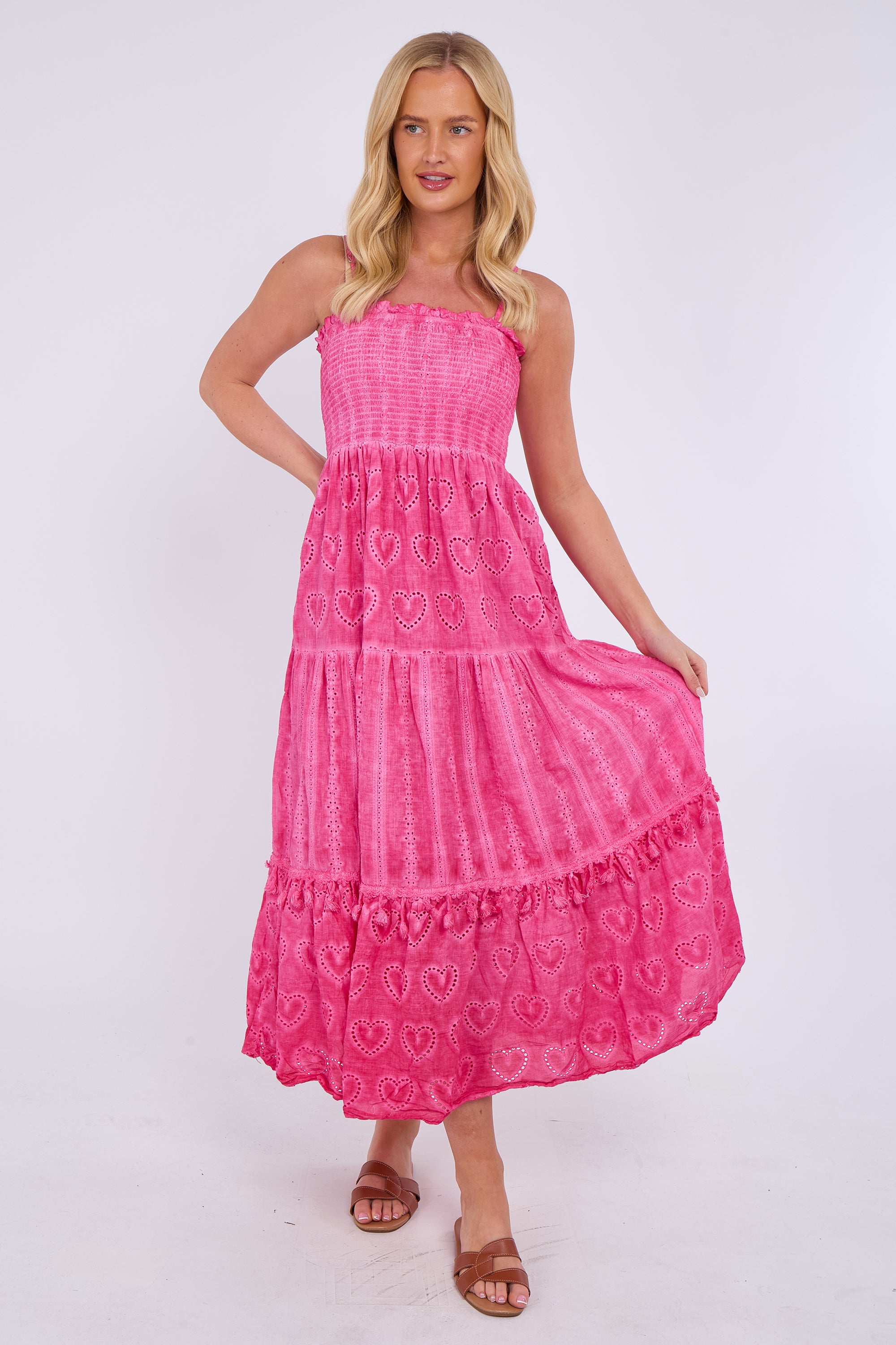 Heart Detail Smocked Maxi Dress