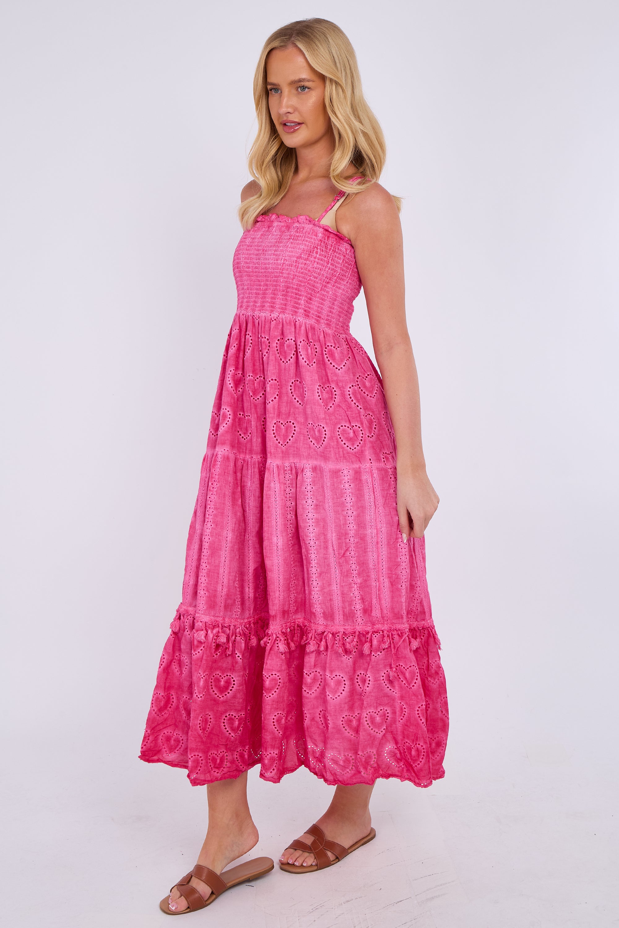 Heart Detail Smocked Maxi Dress
