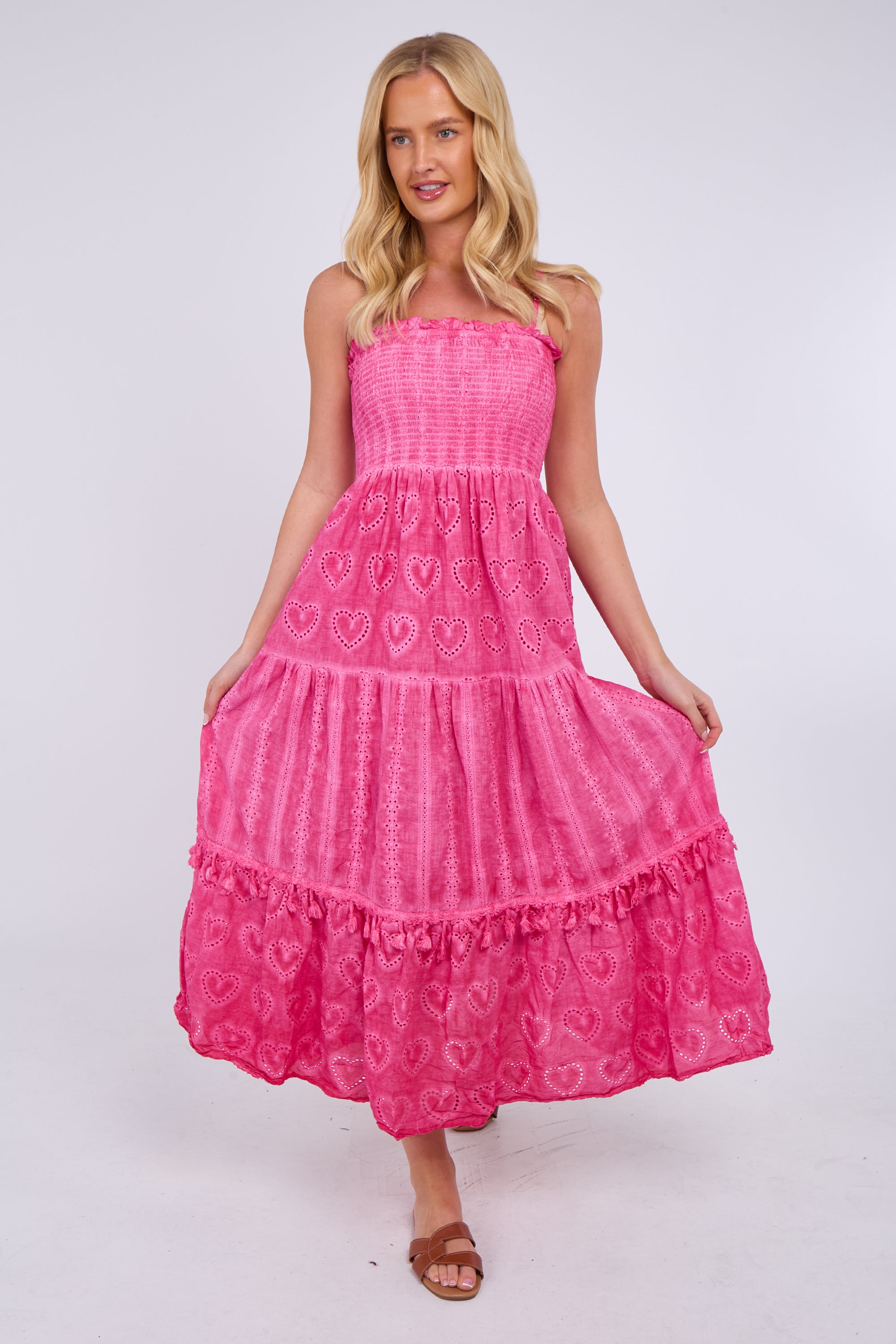 Heart Detail Smocked Maxi Dress