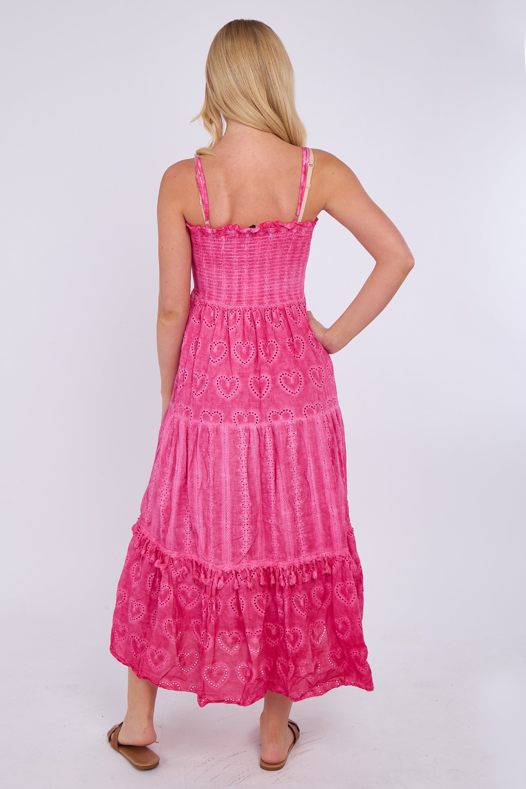 Heart Detail Smocked Maxi Dress