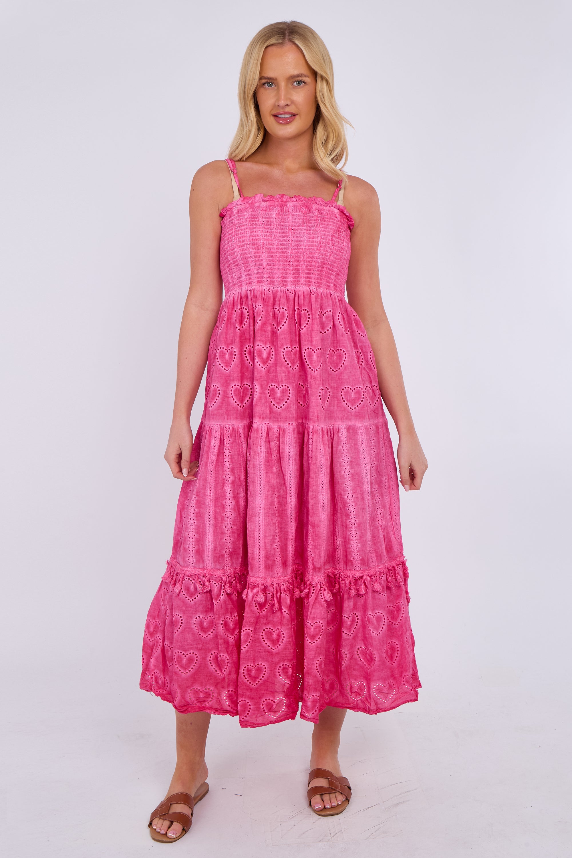 Heart Detail Smocked Maxi Dress