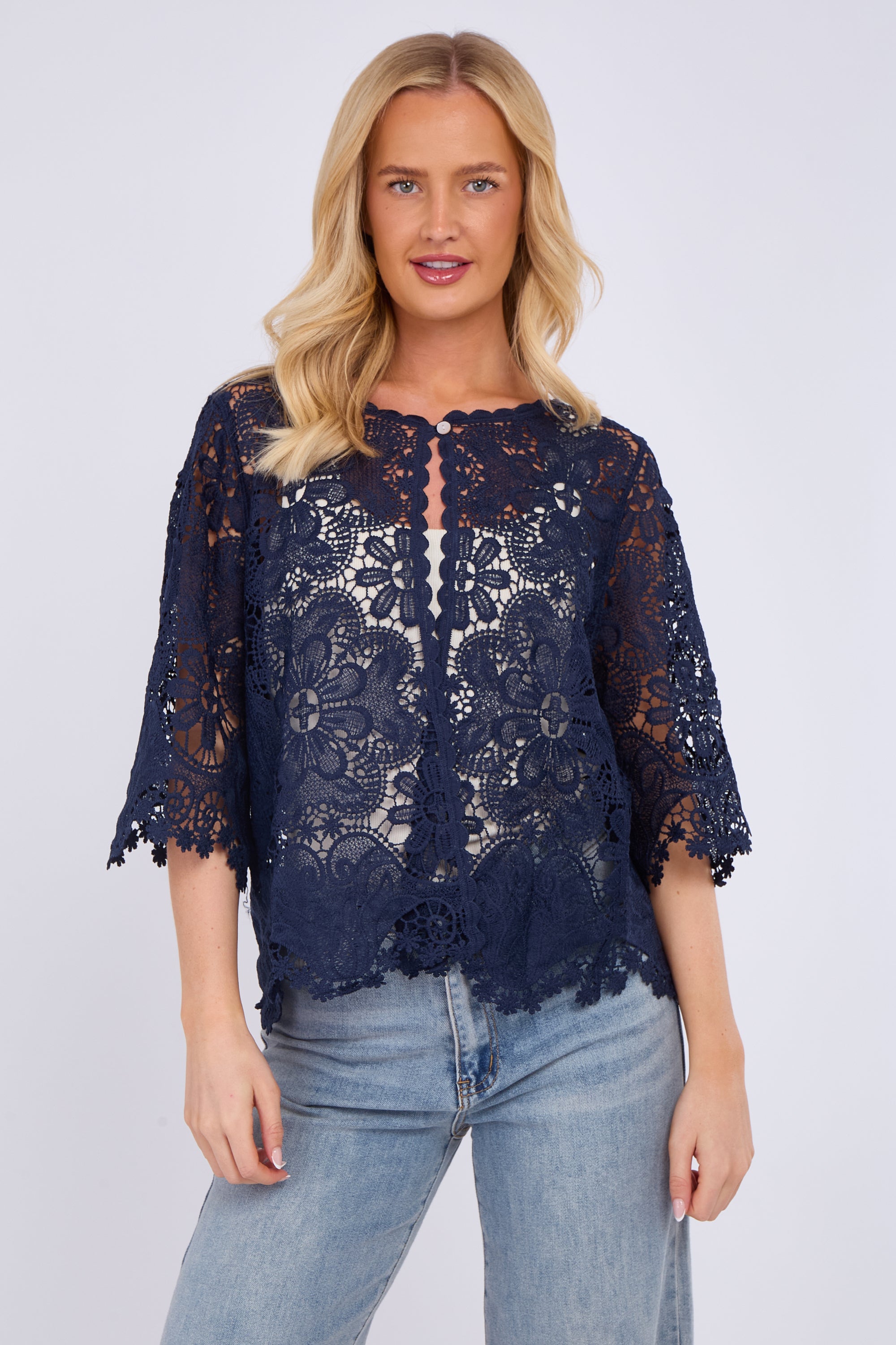 Floral Lace Button Front Cardigan
