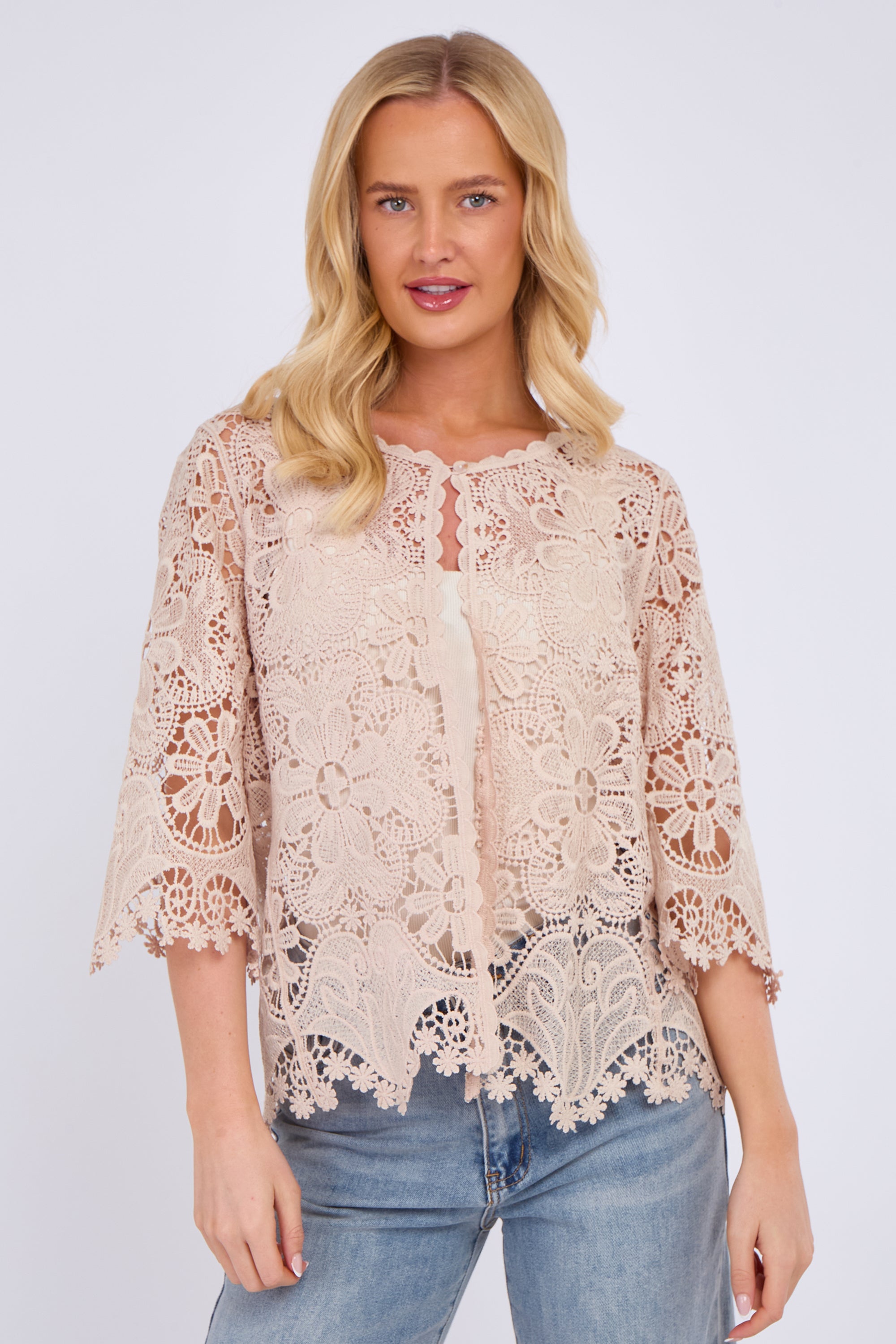 Floral Lace Button Front Cardigan