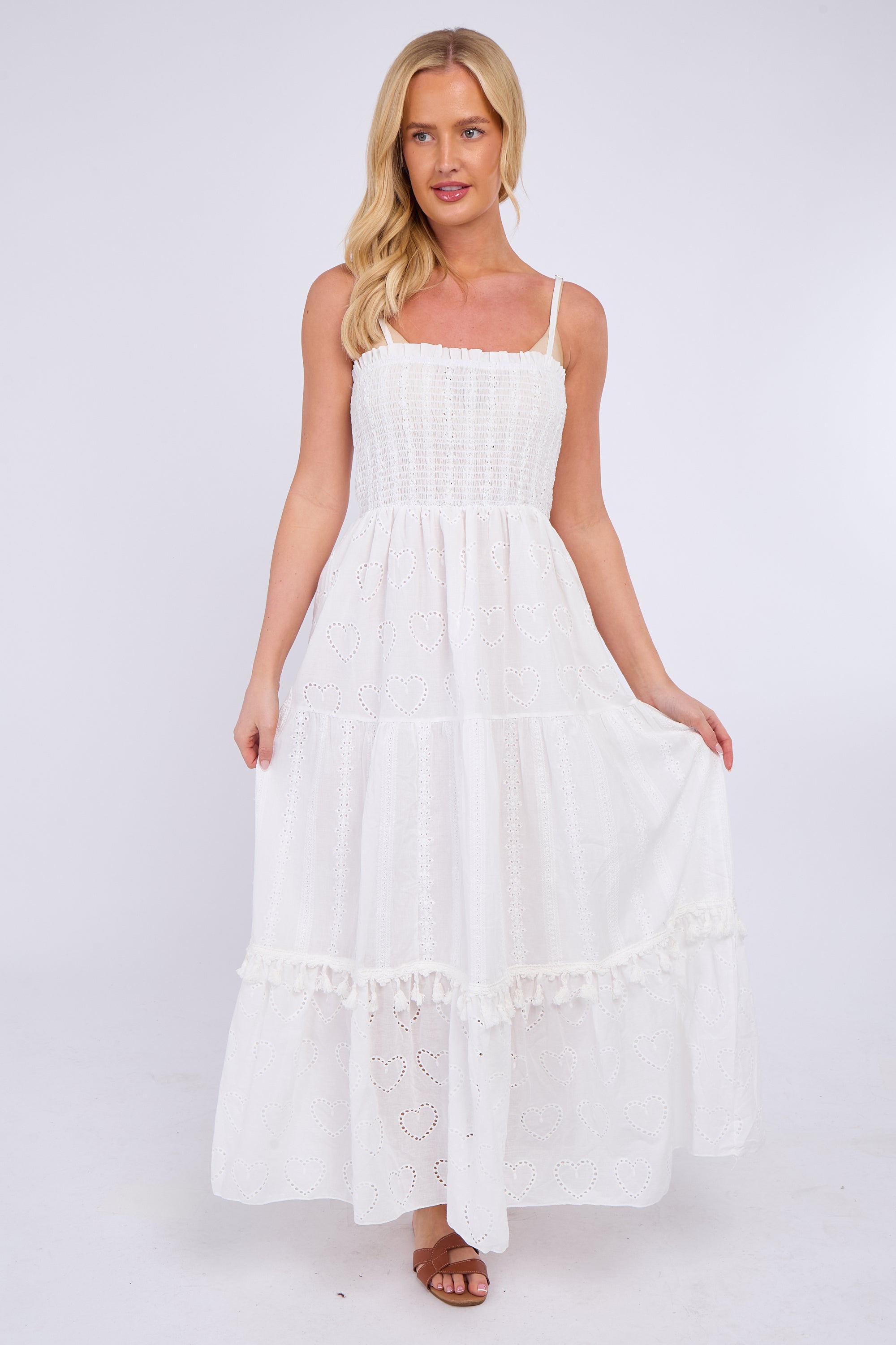 Heart Detail Smocked Maxi Dress