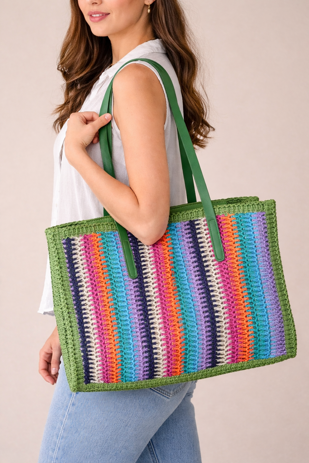 Rainbow Woven Tote Ba