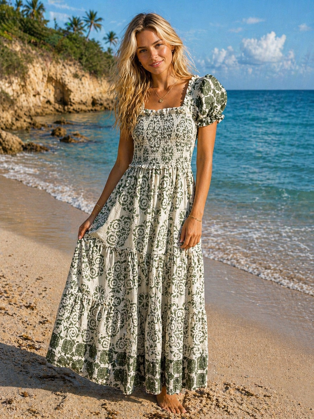 Boho Tile Print Maxi Dress