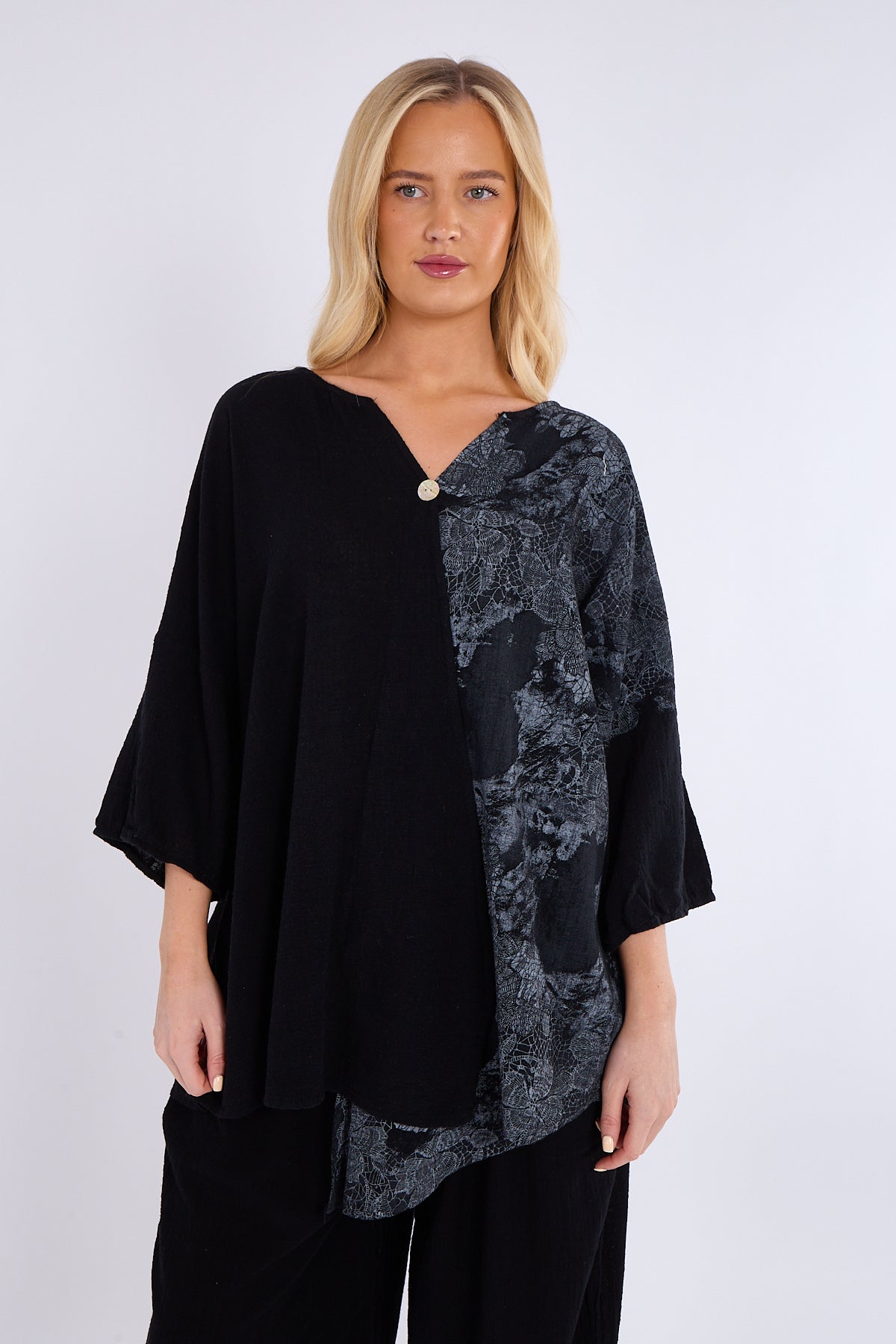 Asymmetric Print Button Detail Top & Trouser Co Ord Set