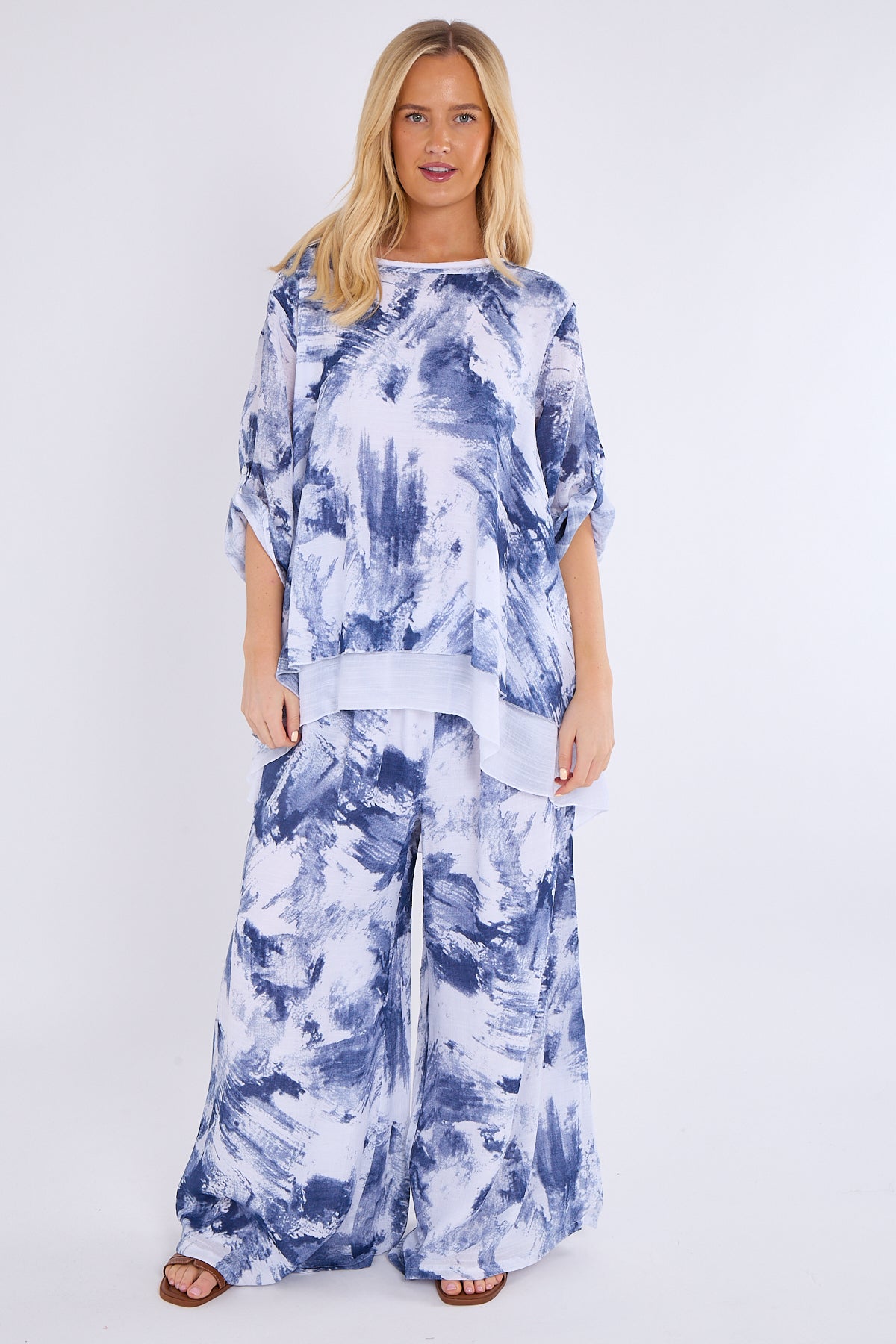 Abstract Print Top & Wide Leg Trouser Co-Ord Set