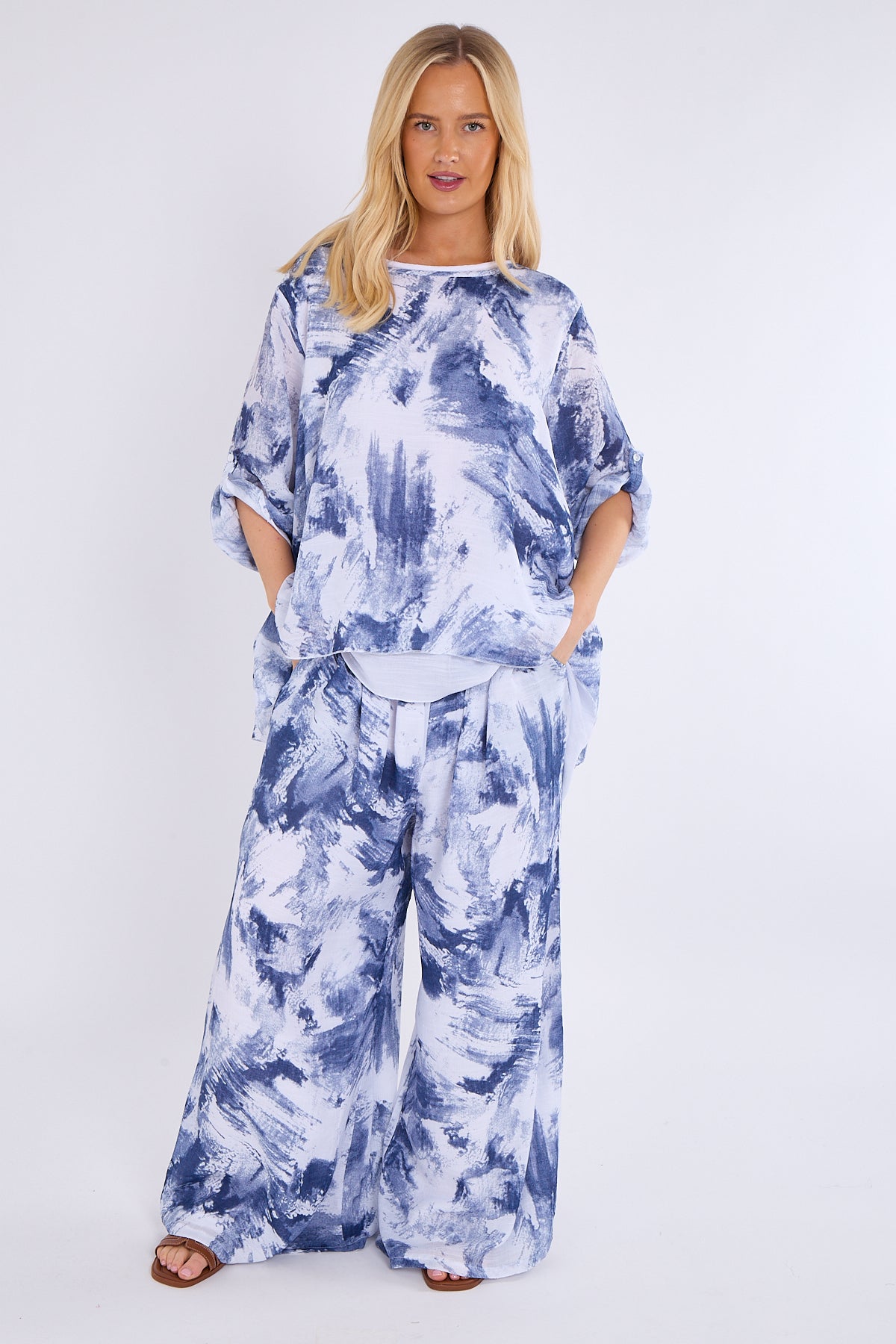 Abstract Print Top & Wide Leg Trouser Co-Ord Set