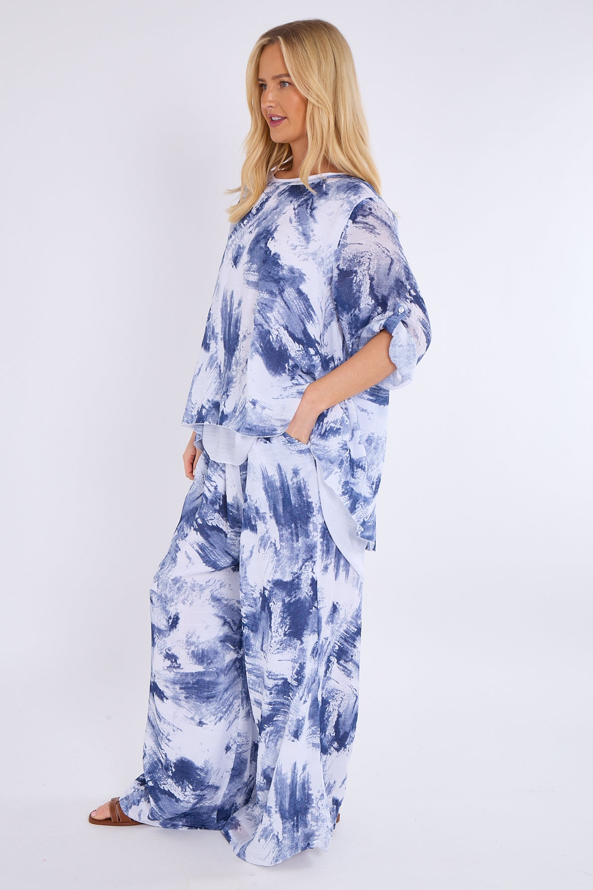 Abstract Print Top & Wide Leg Trouser Co-Ord Set