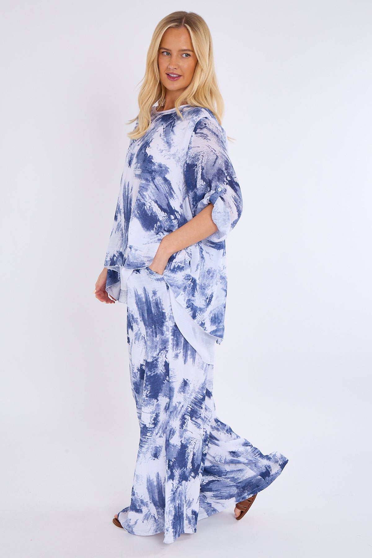 Abstract Print Top & Wide Leg Trouser Co-Ord Set