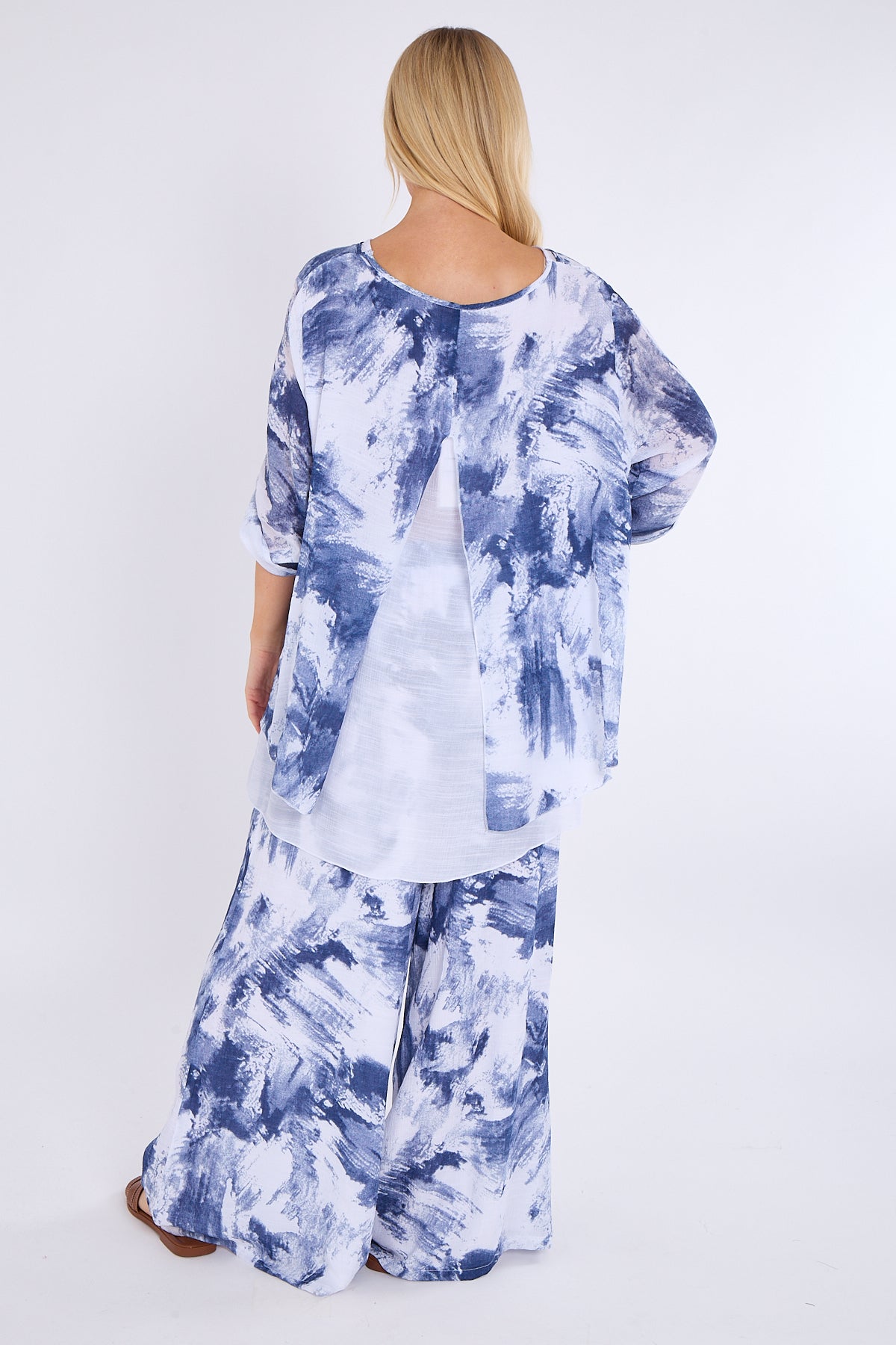 Abstract Print Top & Wide Leg Trouser Co-Ord Set