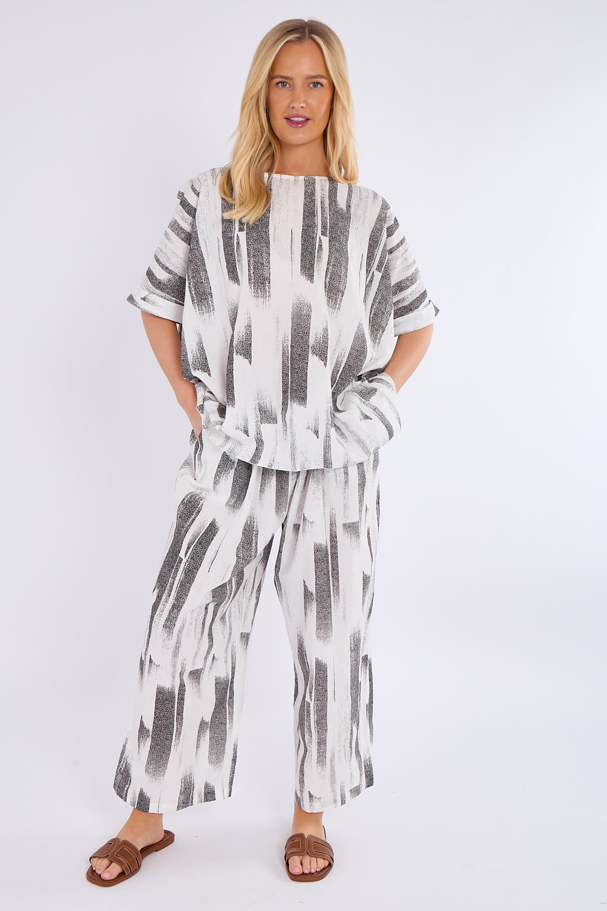 Abstract Print Top & Wide Leg Trouser Co-Ord Set