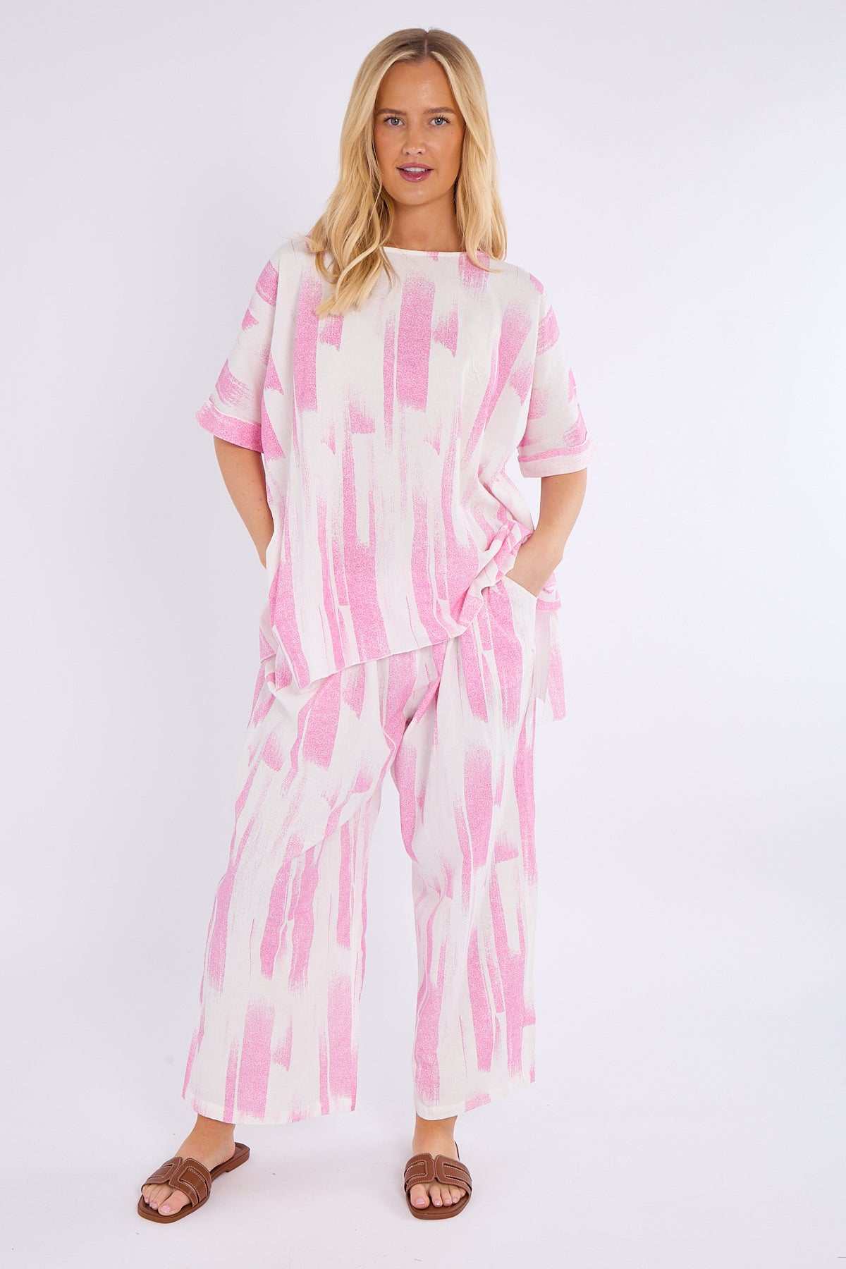 Abstract Print Top & Wide Leg Trouser Co-Ord Set