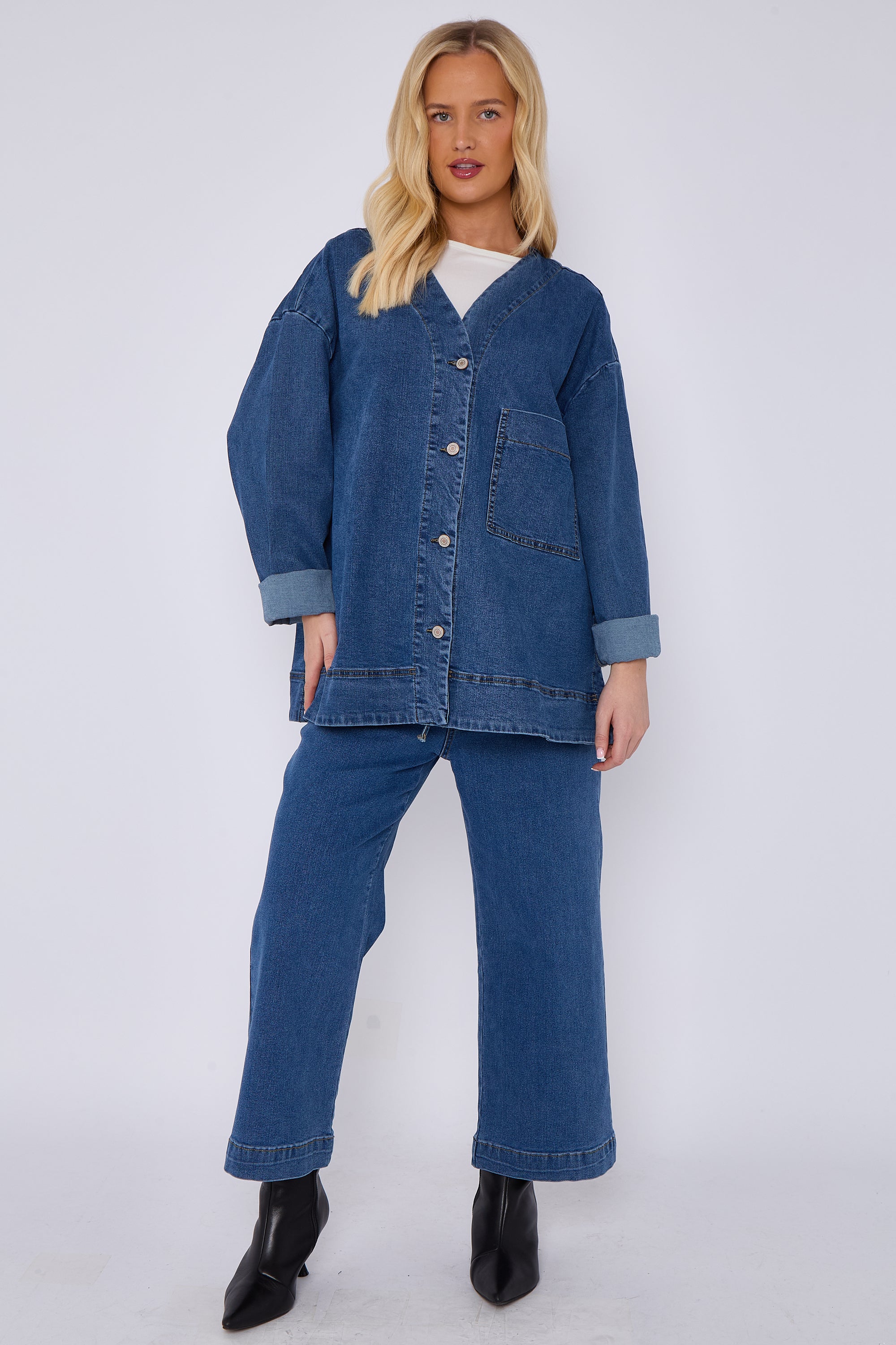 Blue Oversized Button Front Denim Jacket