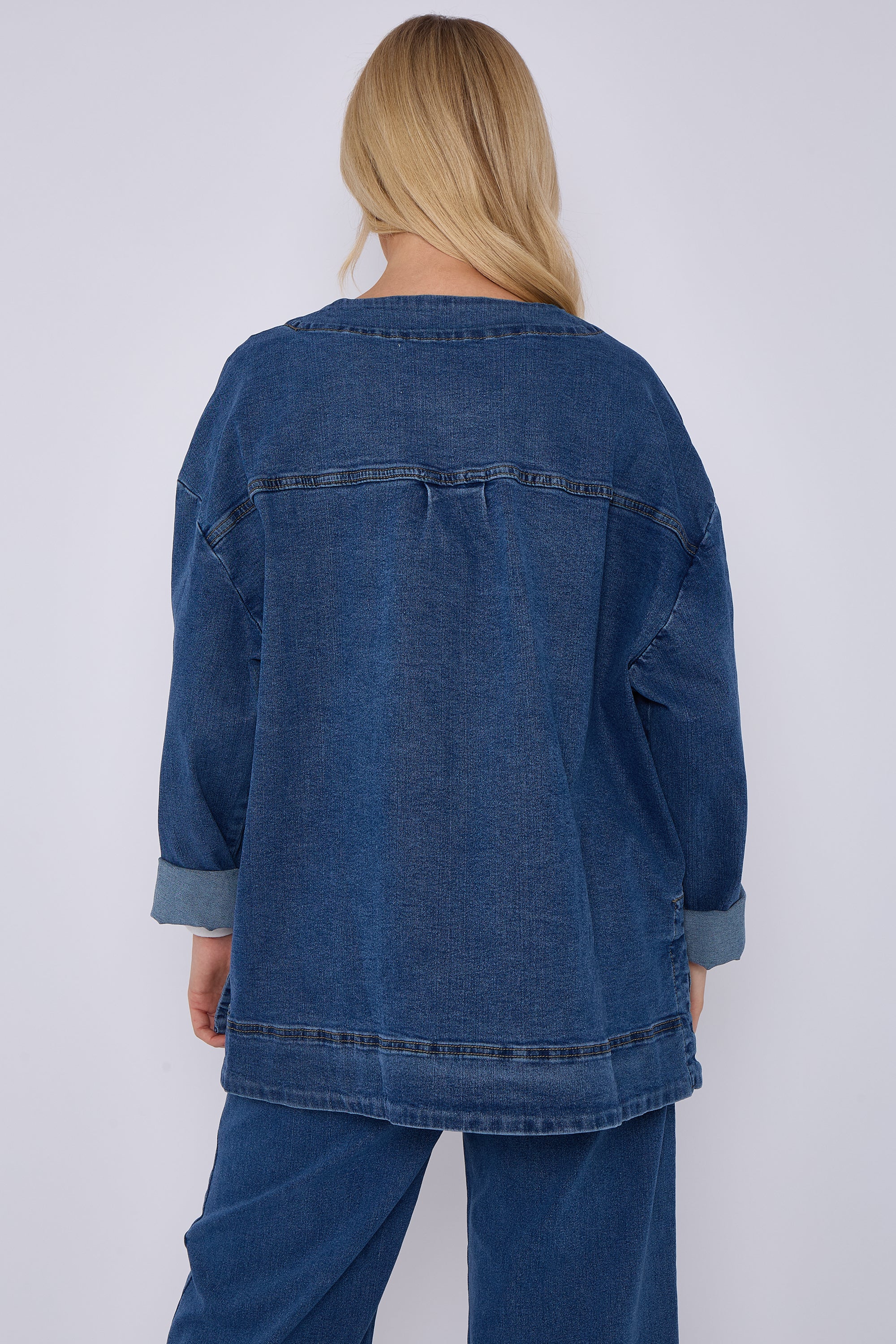Blue Oversized Button Front Denim Jacket