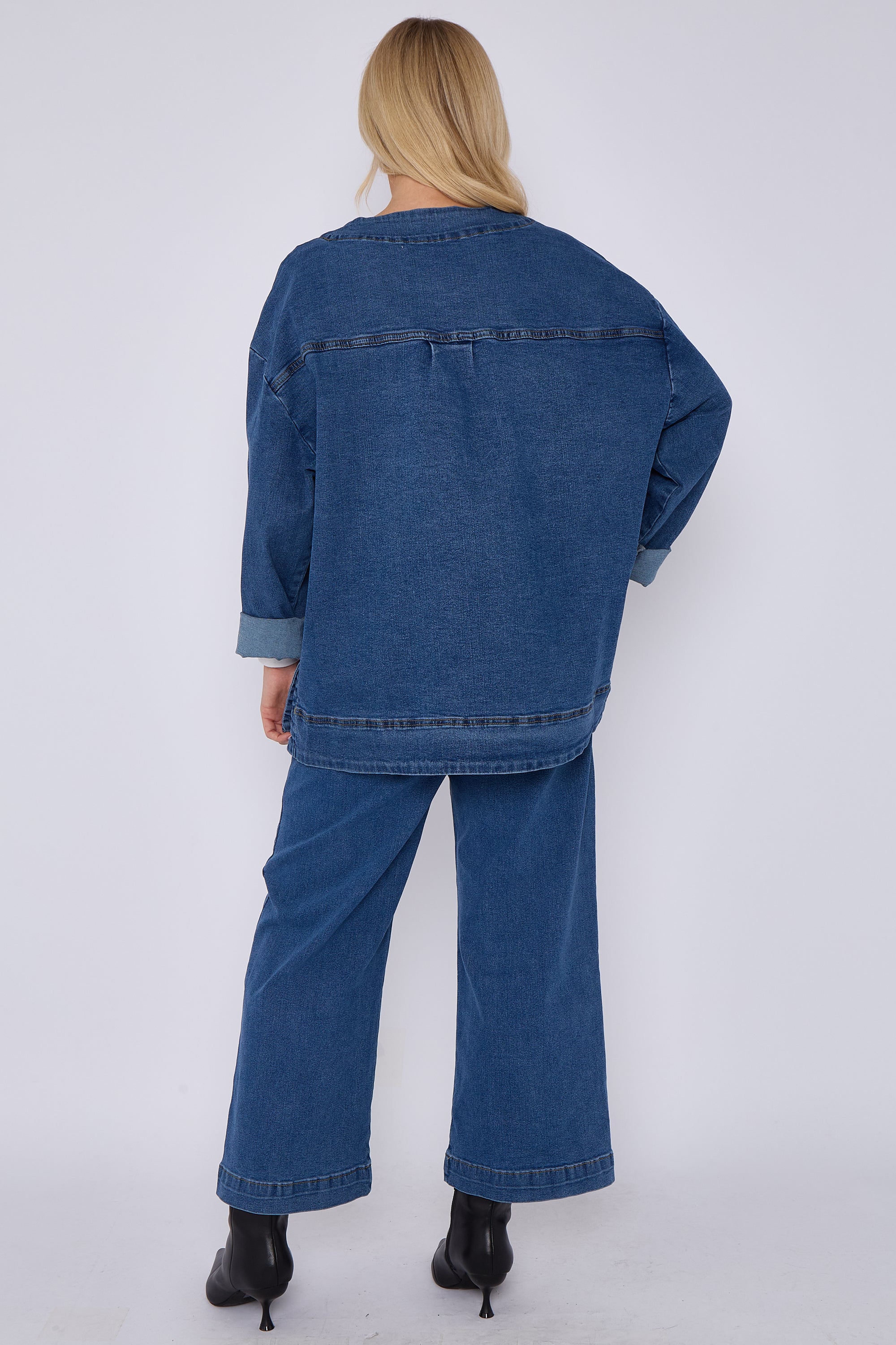 Blue Oversized Button Front Denim Jacket