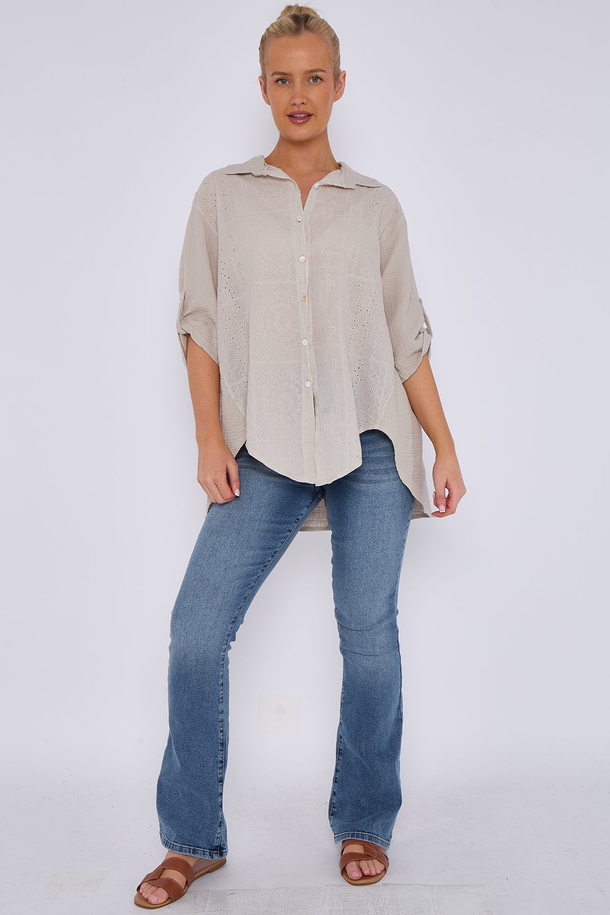 Broderie Panel Oversized Shirt