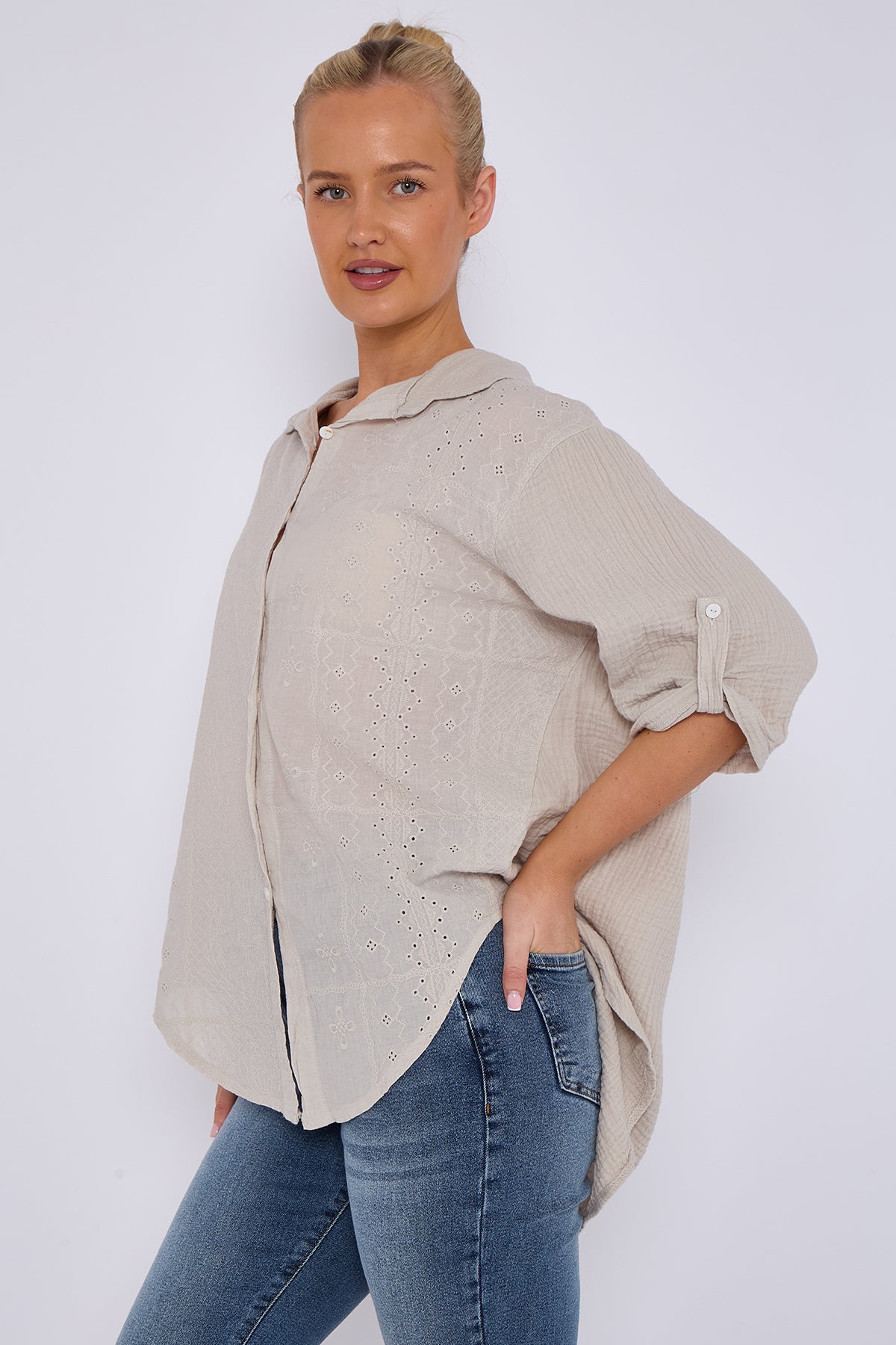 Broderie Panel Oversized Shirt