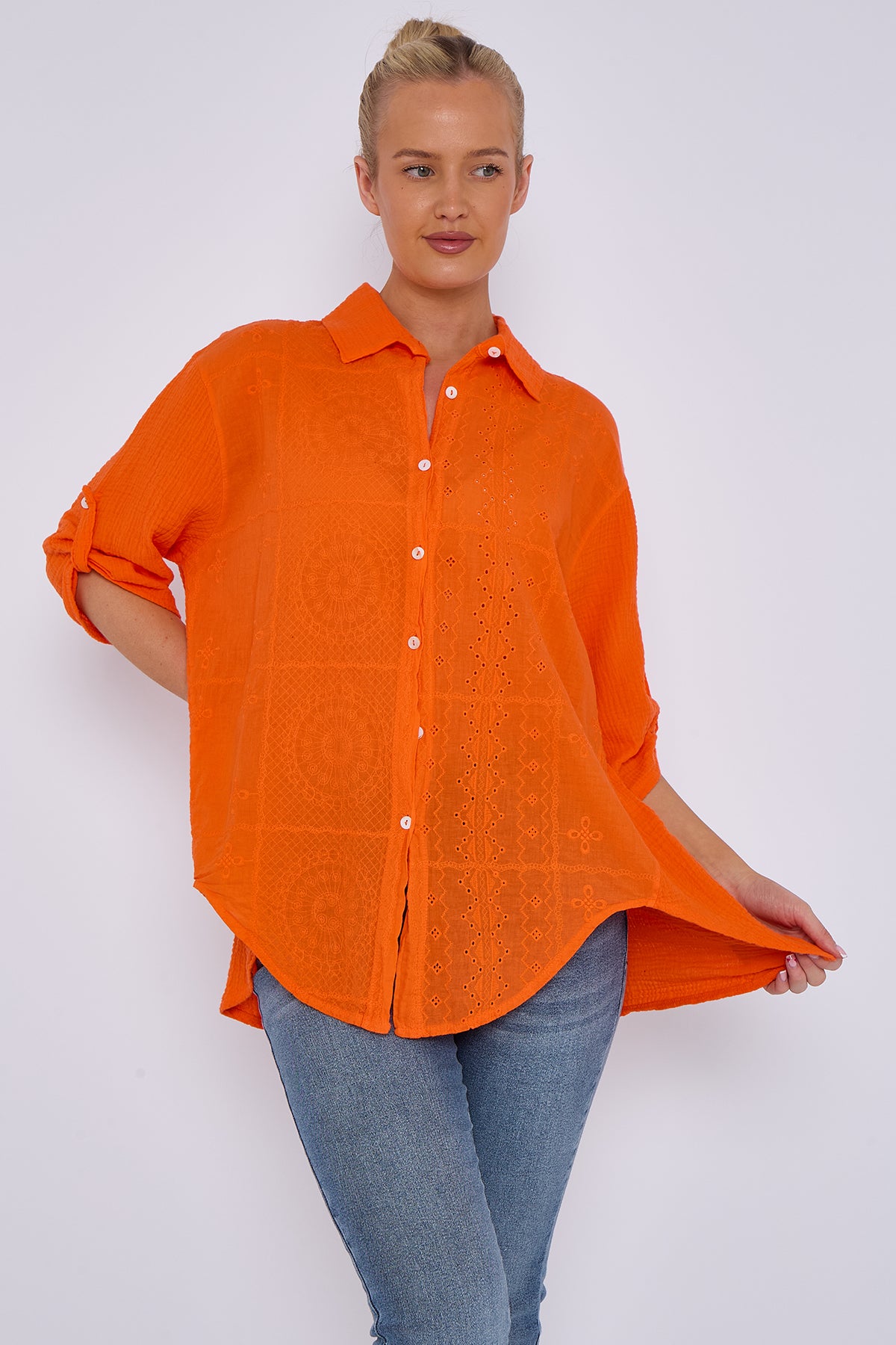 Broderie Panel Oversized Shirt