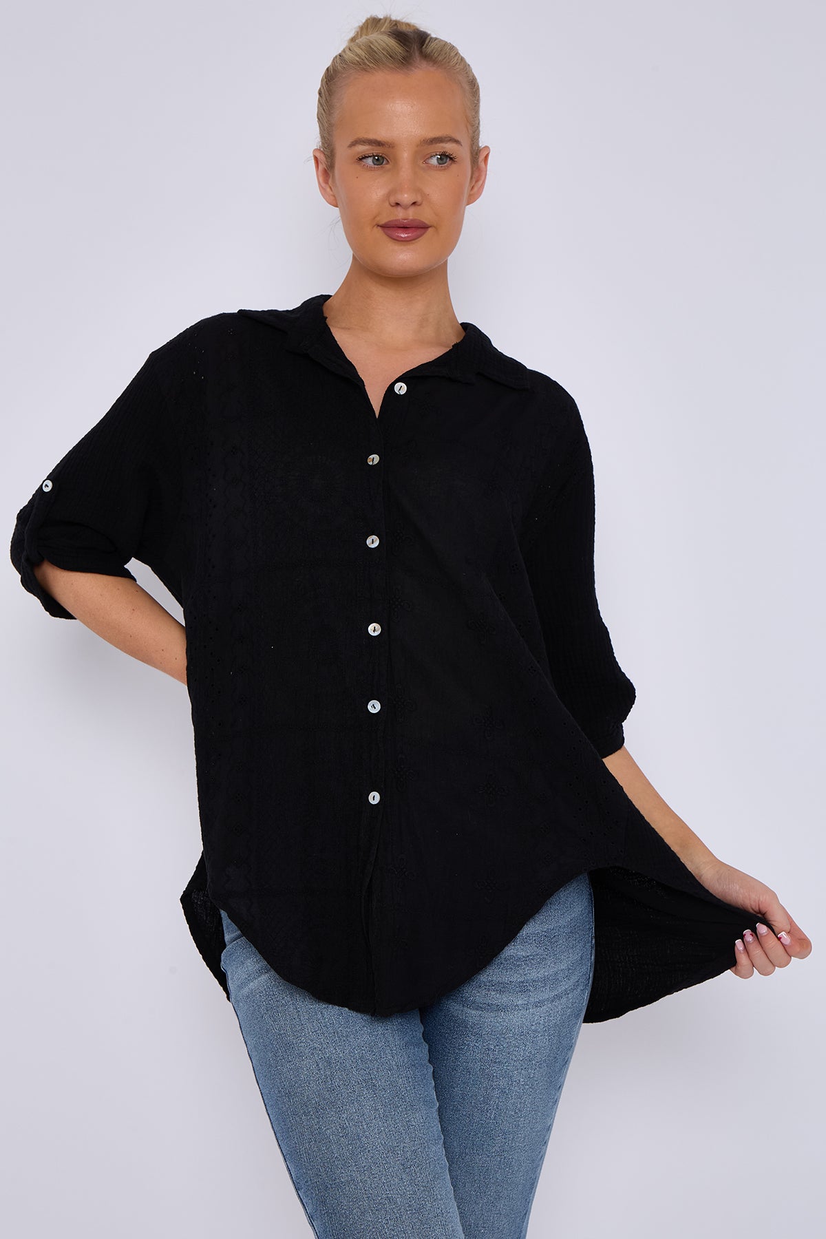 Broderie Panel Oversized Shirt